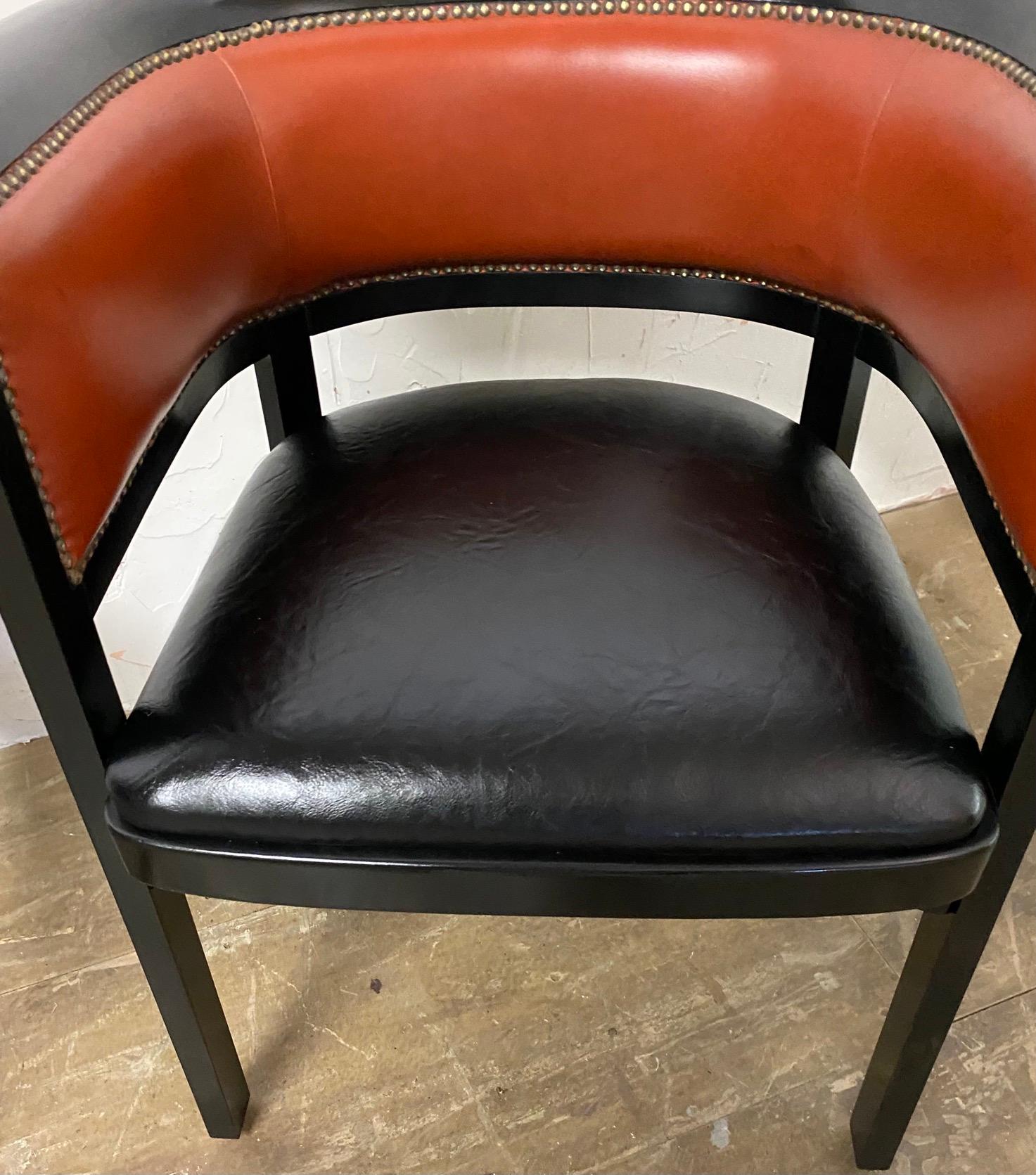Pair of Mid-Century Modern Ebony Black Lacquered Arm Chairs In Good Condition For Sale In Sheffield, MA