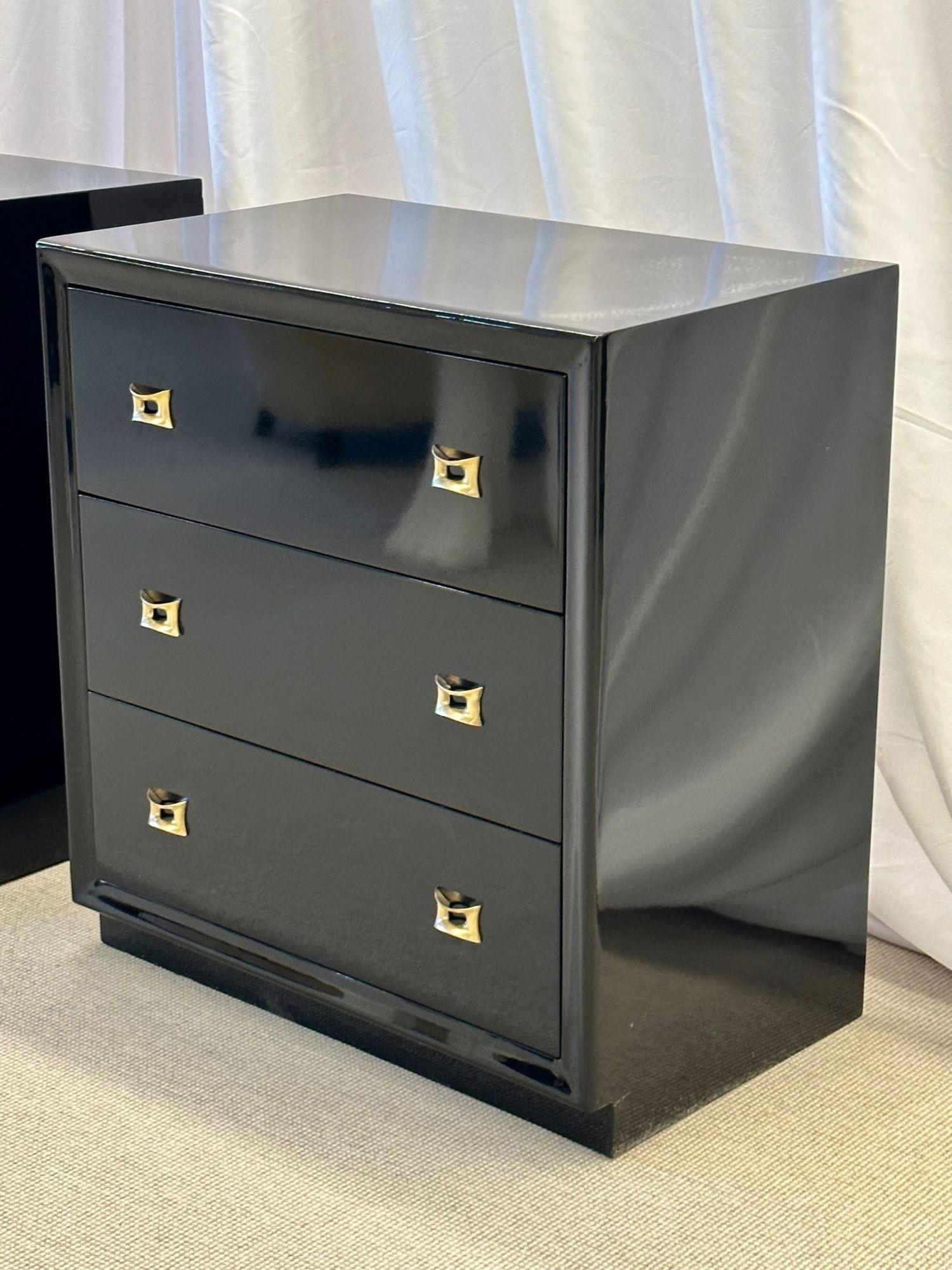 Pair of Mid-Century Modern Ebony Cabinets / Nightstands, Chests, Lacquer 10