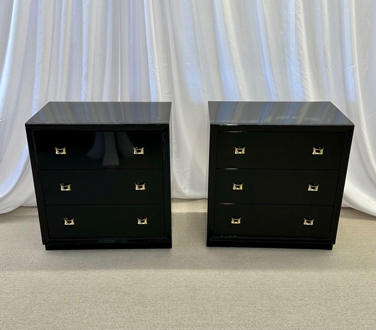 American Pair of Mid-Century Modern Ebony Cabinets / Nightstands, Chests, Lacquer