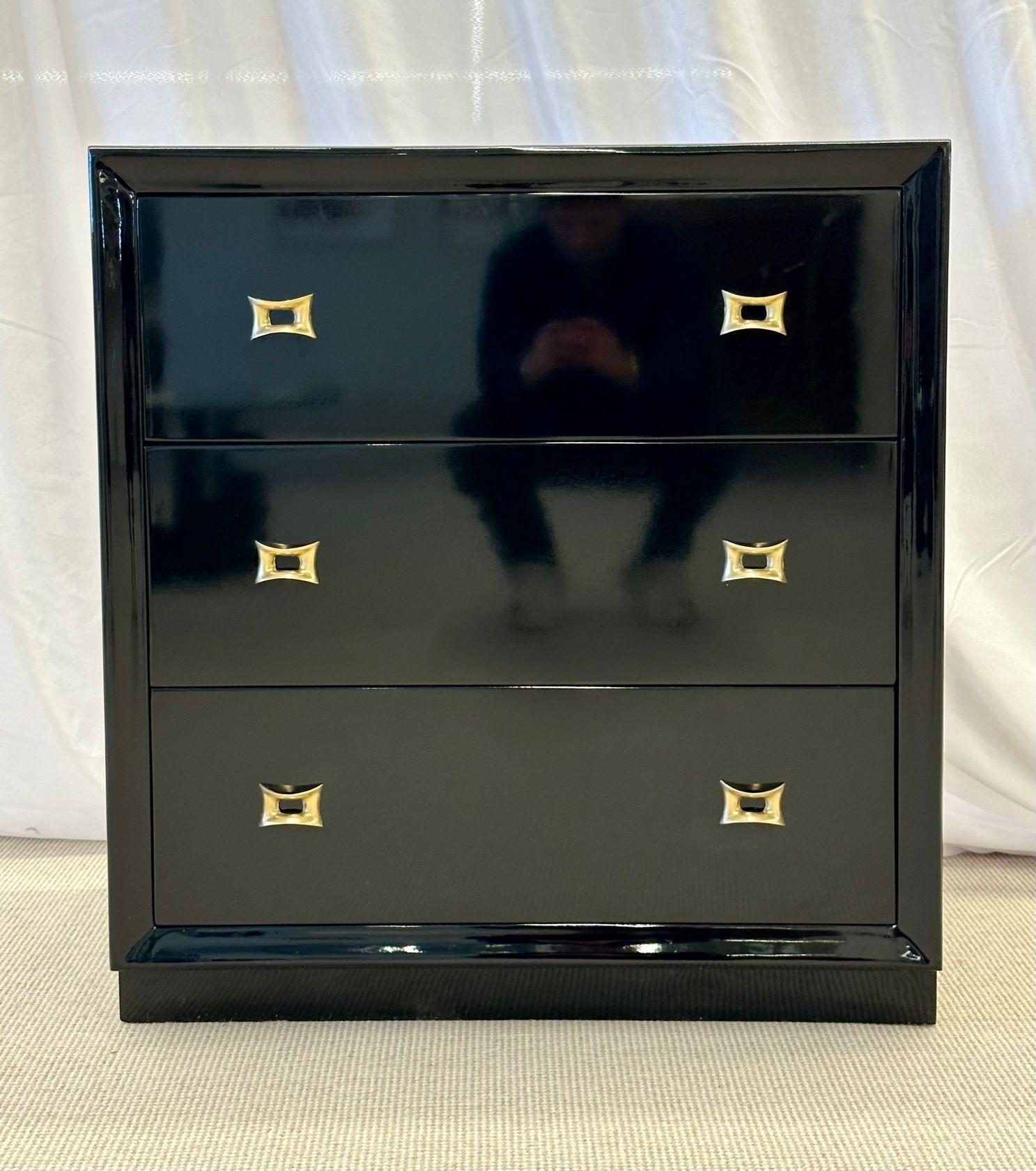 Mid-20th Century Pair of Mid-Century Modern Ebony Cabinets / Nightstands, Chests, Lacquer