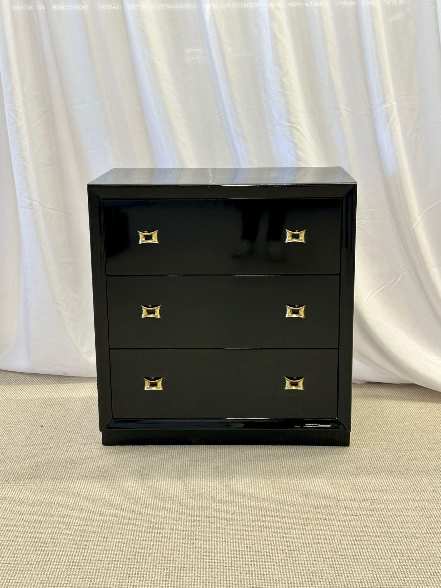 Metal Pair of Mid-Century Modern Ebony Cabinets / Nightstands, Chests, Lacquer
