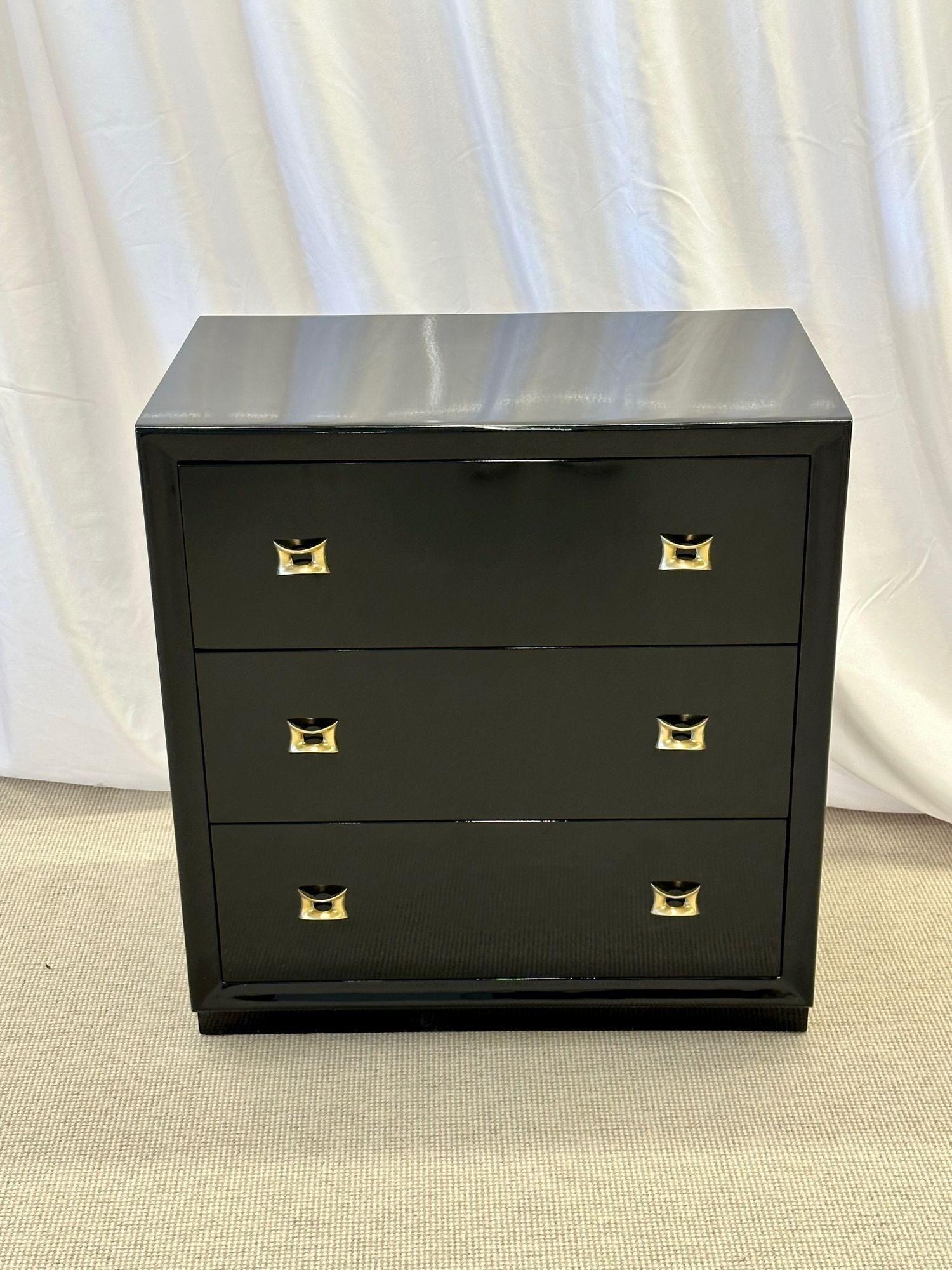 Pair of Mid-Century Modern Ebony Cabinets / Nightstands, Chests, Lacquer 1