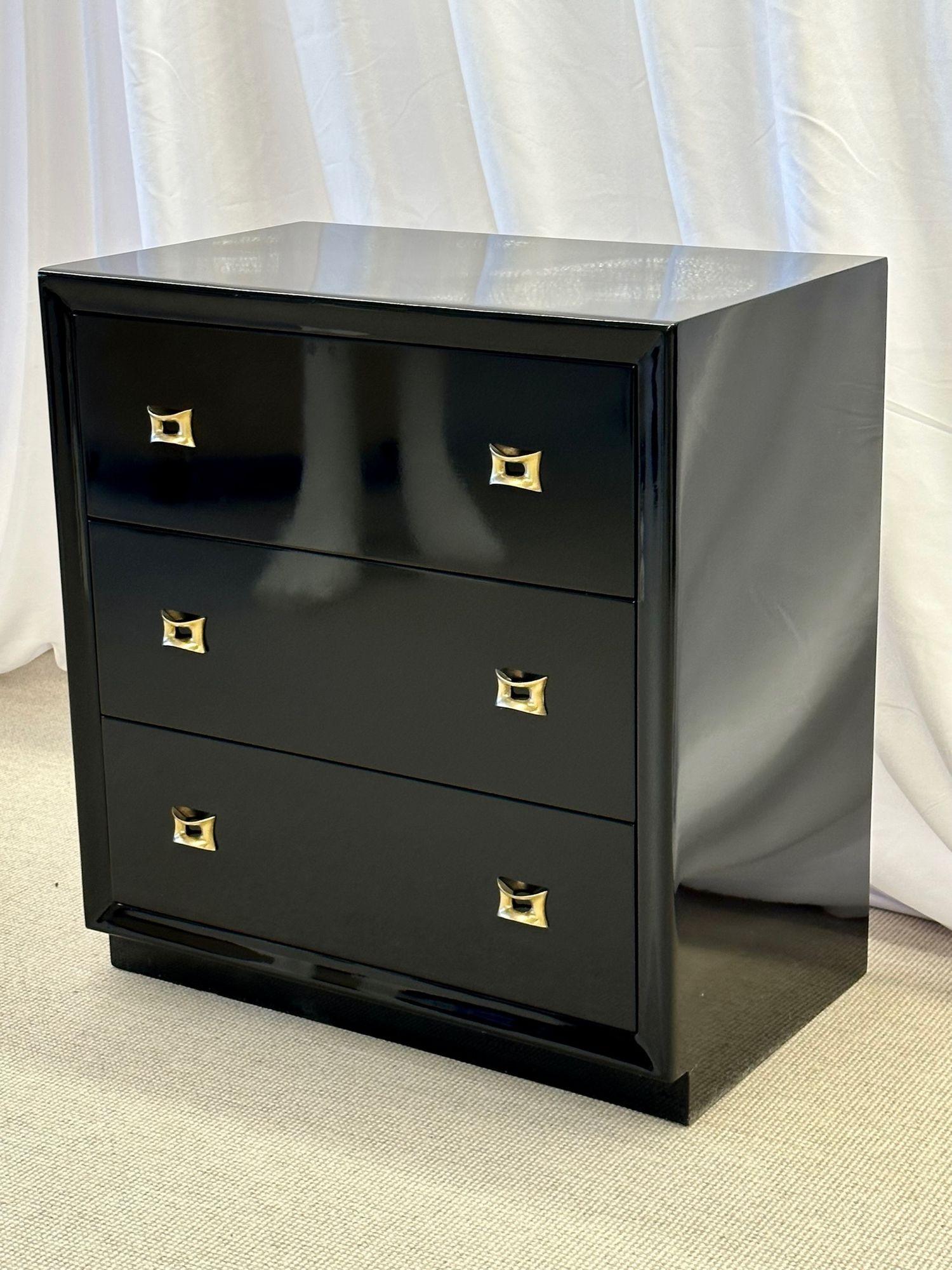 Pair of Mid-Century Modern Ebony Cabinets / Nightstands, Chests, Lacquer 2
