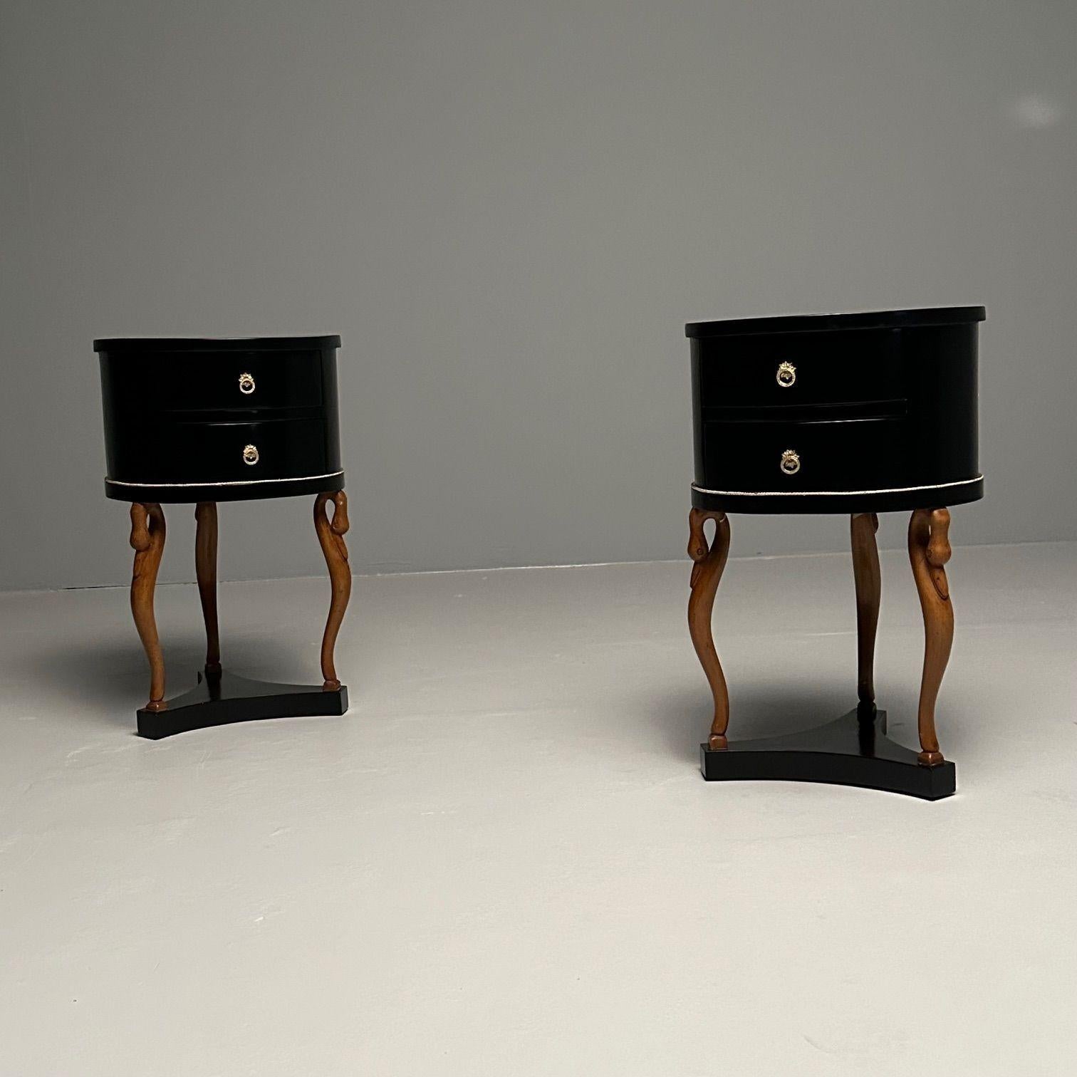 Empire Style, Mid-Century Modern, Side, End Tables, Mahogany, Swan Motif, Italy 6