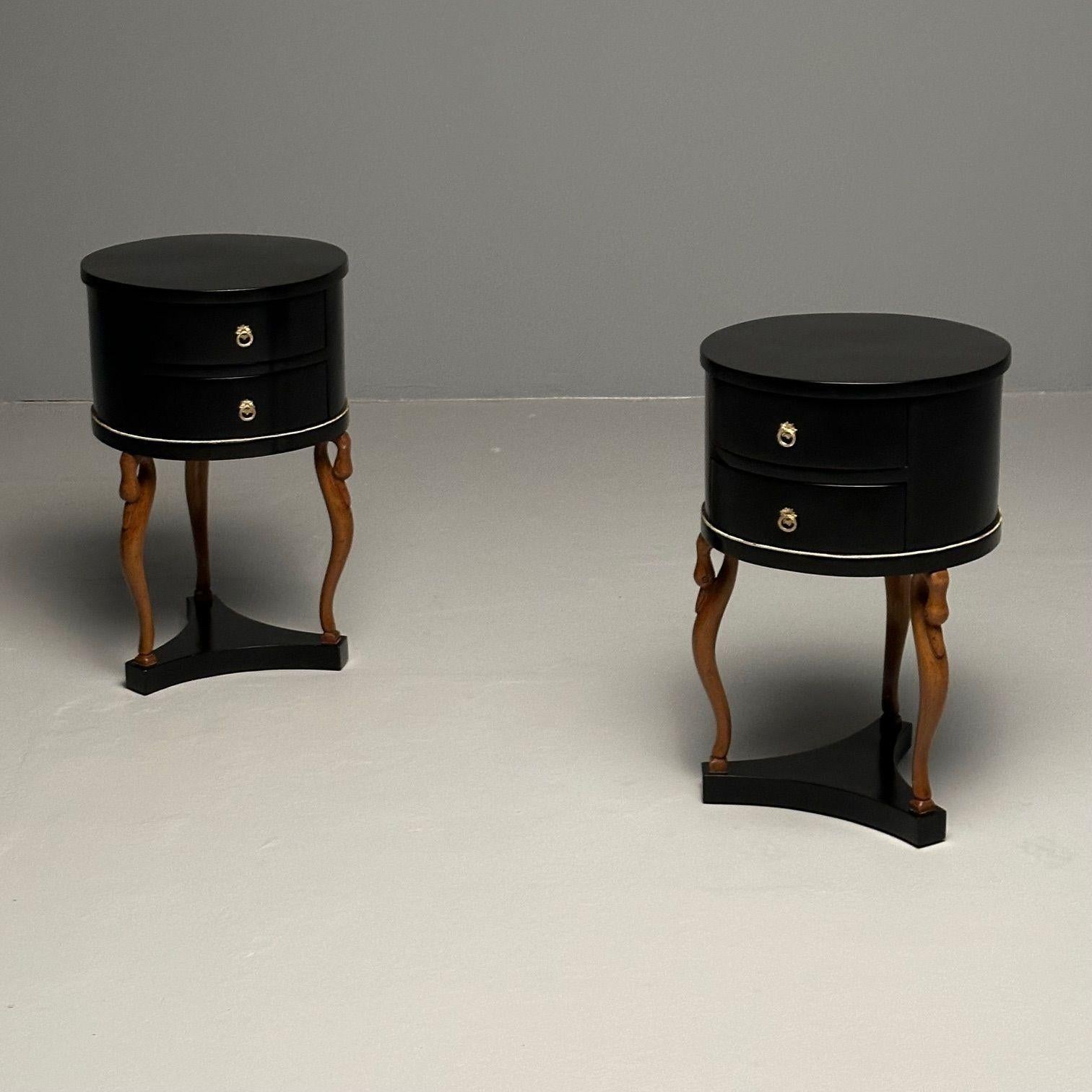 Empire Style, Mid-Century Modern, Side, End Tables, Mahogany, Swan Motif, Italy For Sale 7