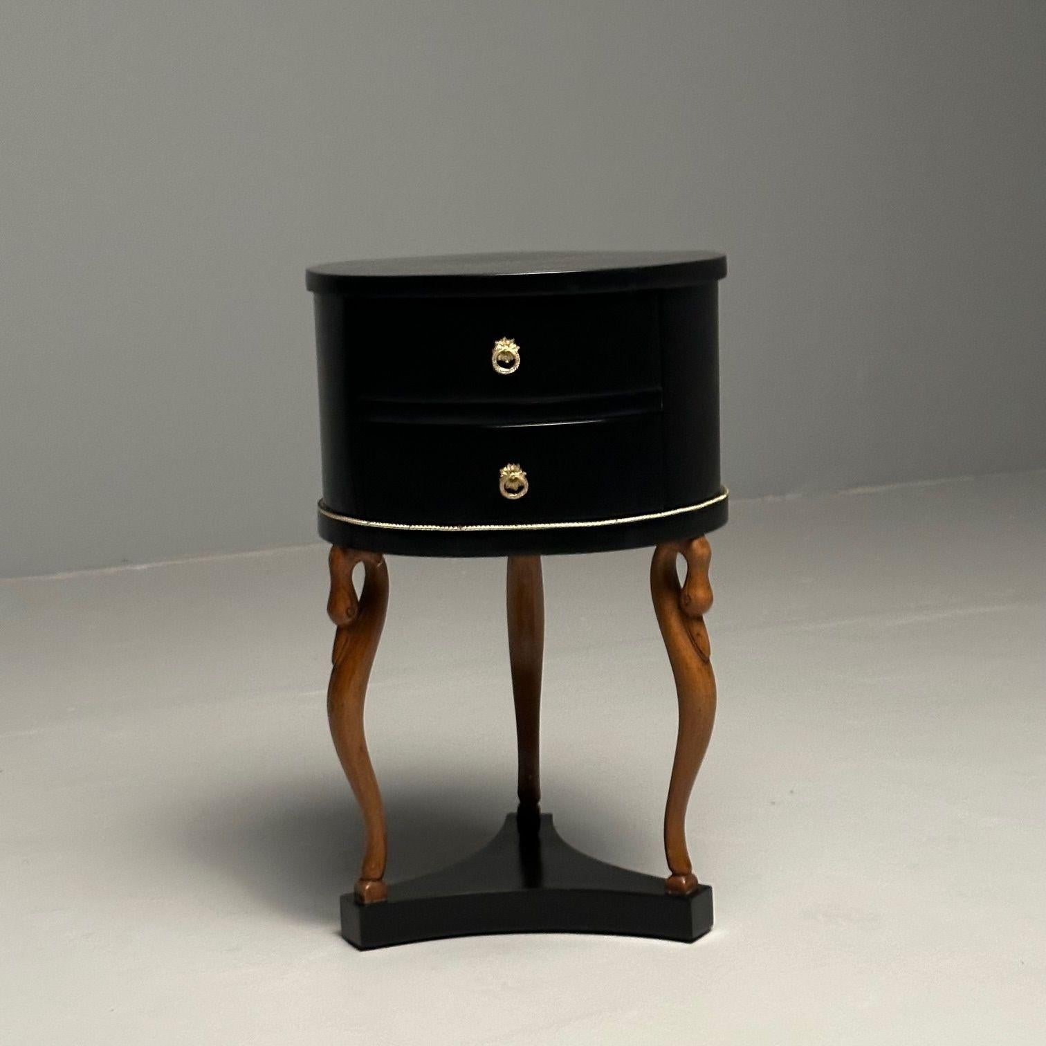 Wood Empire Style, Mid-Century Modern, Side, End Tables, Mahogany, Swan Motif, Italy For Sale
