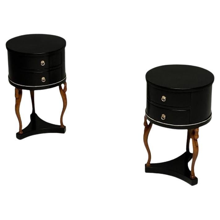 Empire Style, Mid-Century Modern, Side, End Tables, Mahogany, Swan Motif, Italy For Sale