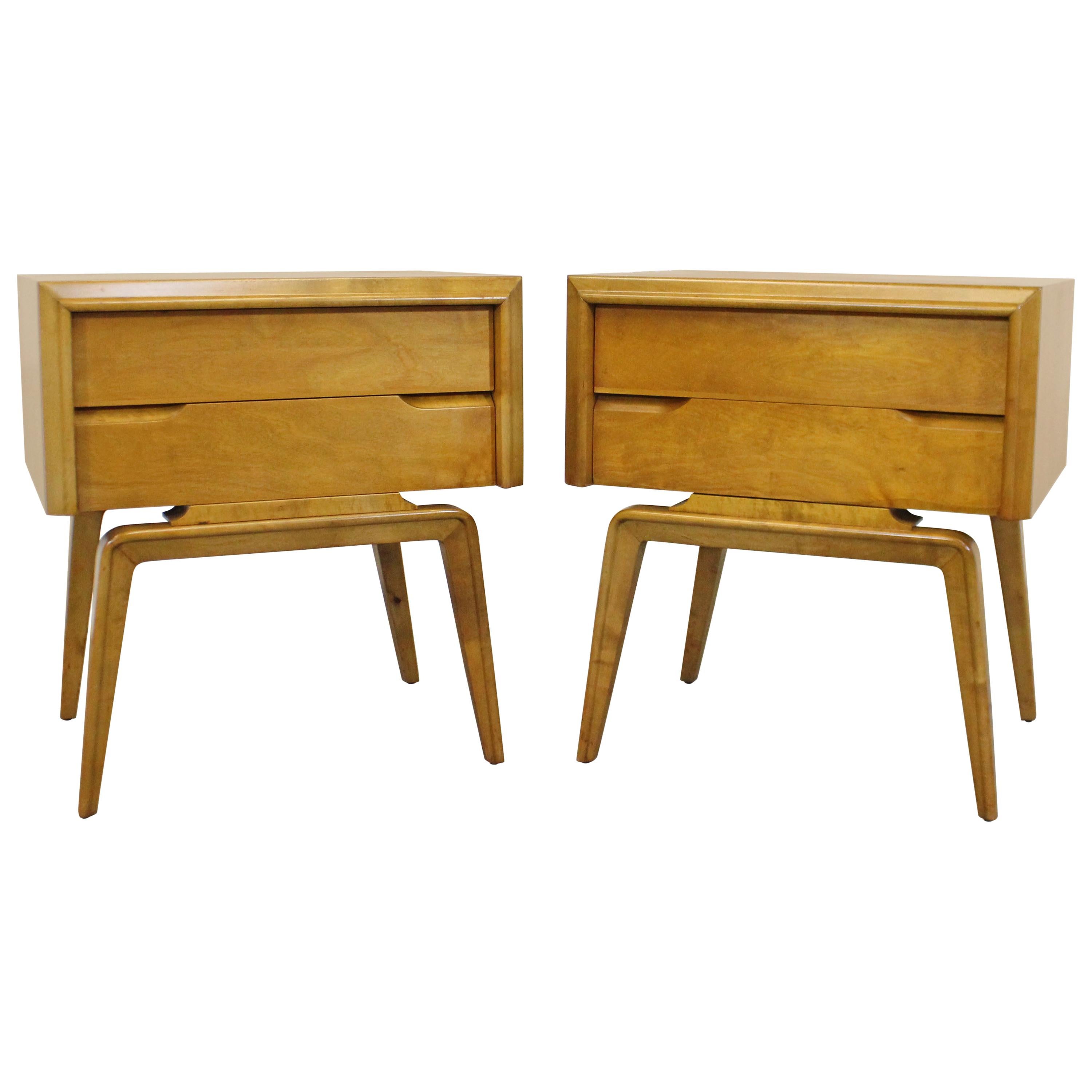 Pair of Mid-Century Modern Edmond J. Spence Sculpted Birch Nightstands