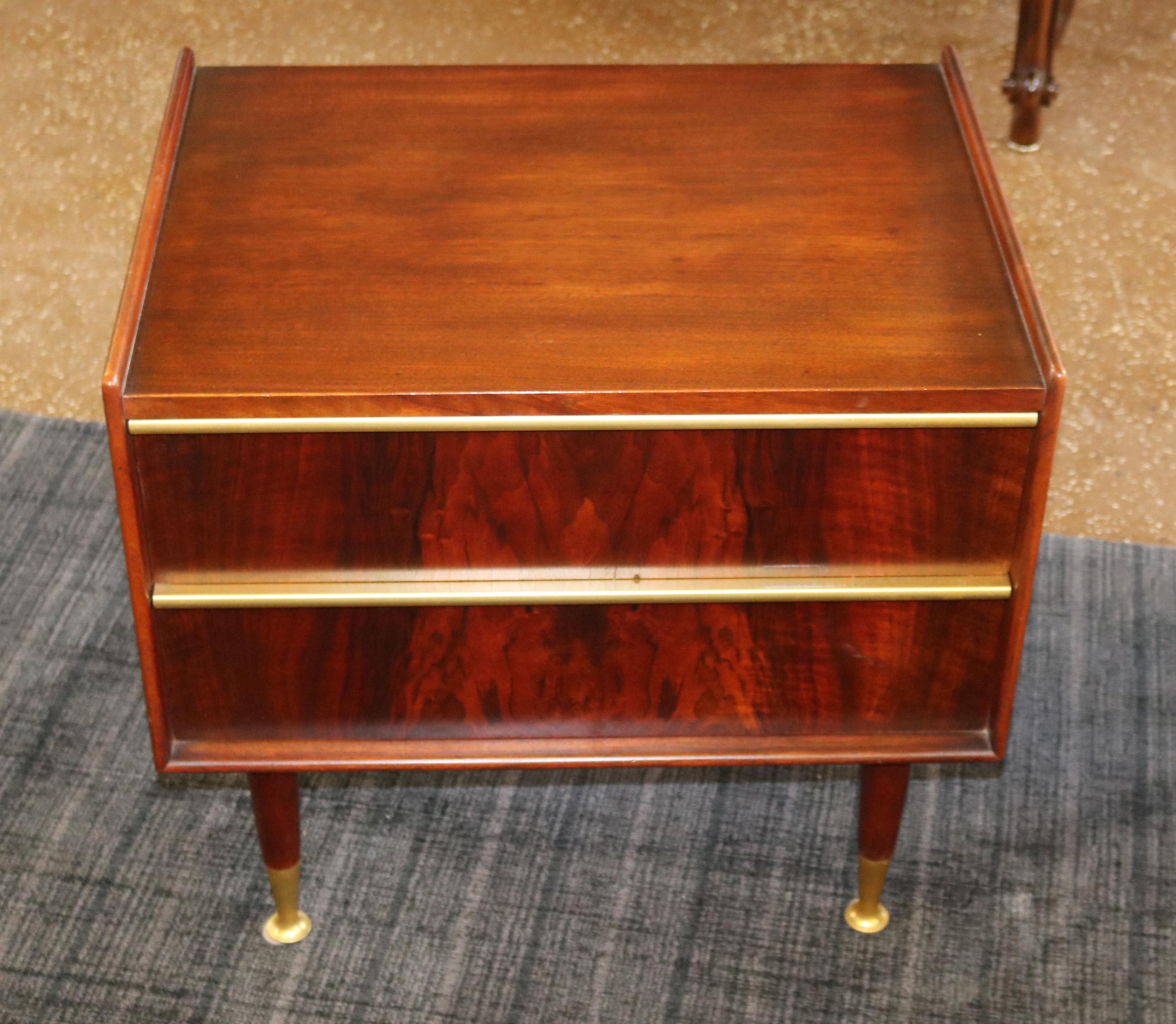 Pair of Mid Century Modern Edmond Spence Swedish Walnut & Brass Night Stands For Sale 1