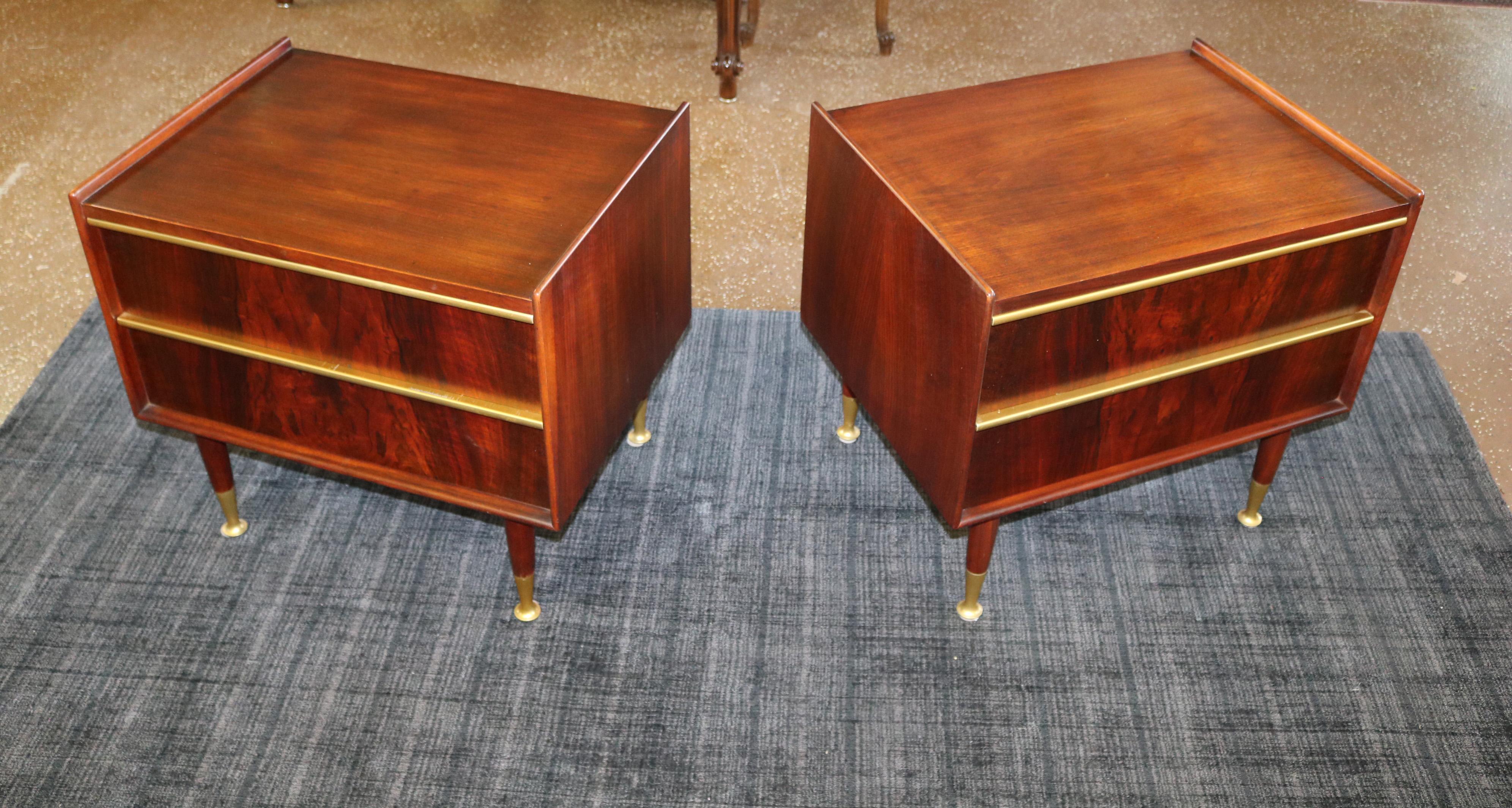 Pair of Mid Century Modern Edmond Spence Swedish Walnut & Brass Night Stands For Sale 3