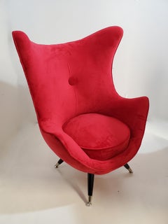 Pair of Mid-Century Modern Egg Chairs with Unusual Wood + Nickel Legs