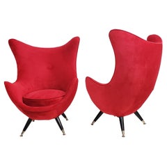 Pair of Mid-Century Modern Egg Chairs with Unusual Wood + Nickel Legs