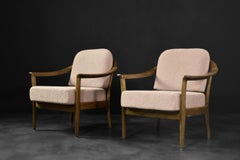 Pair of Mid-Century Modern Elegant Cherry Wood&Dirty Pink Fabric Armchairs