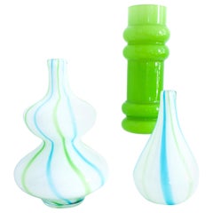 Space Age Mid-Century Modern Empoli Cased Glass Vases  "Lattimo" 