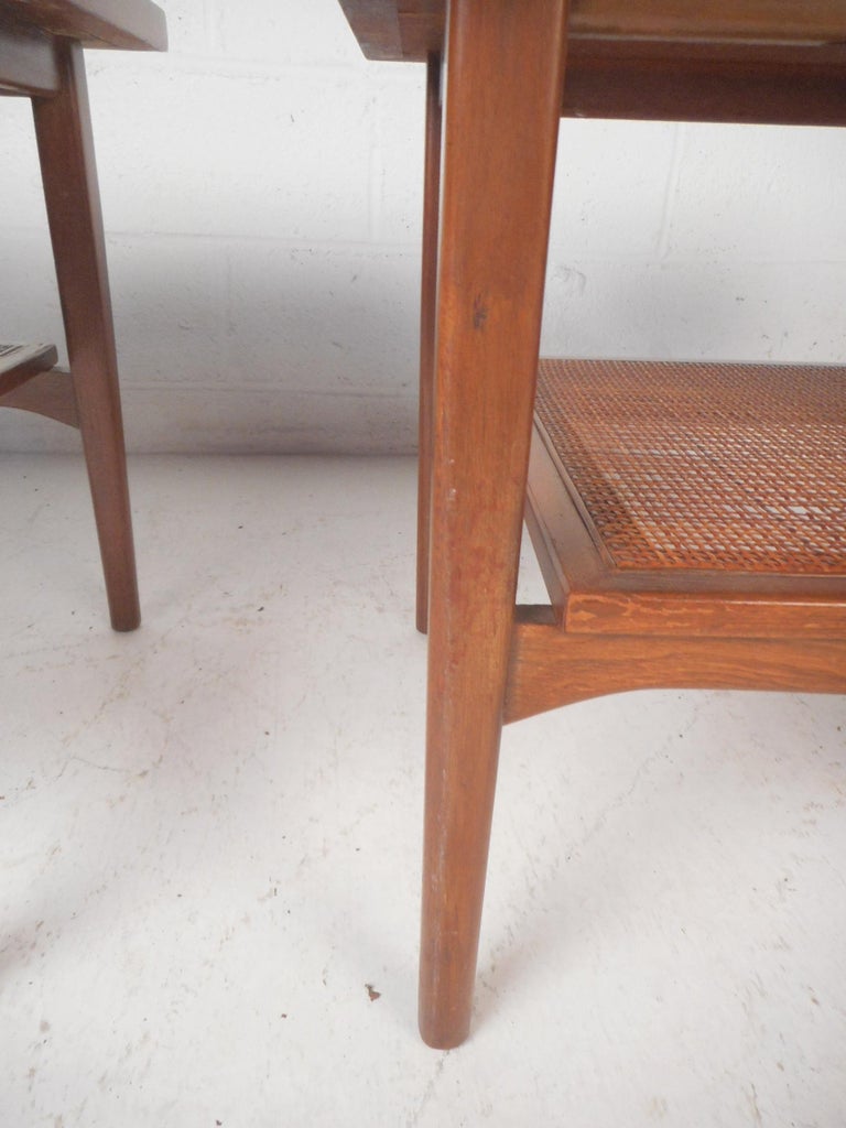 Cane Pair of Mid-Century Modern End Tables by Drexel