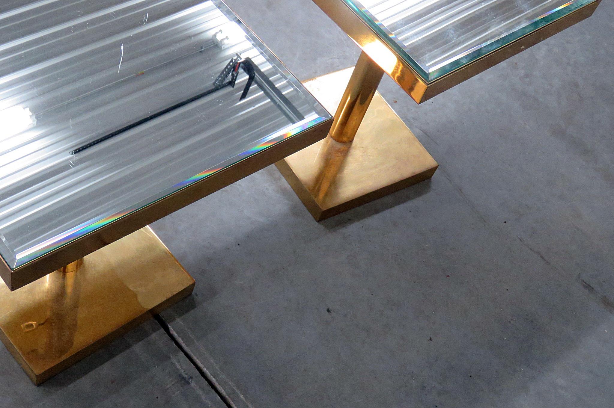 Pair of Adjustable Brass with beveled mirror tops Mid-Century Modern End Tables 3