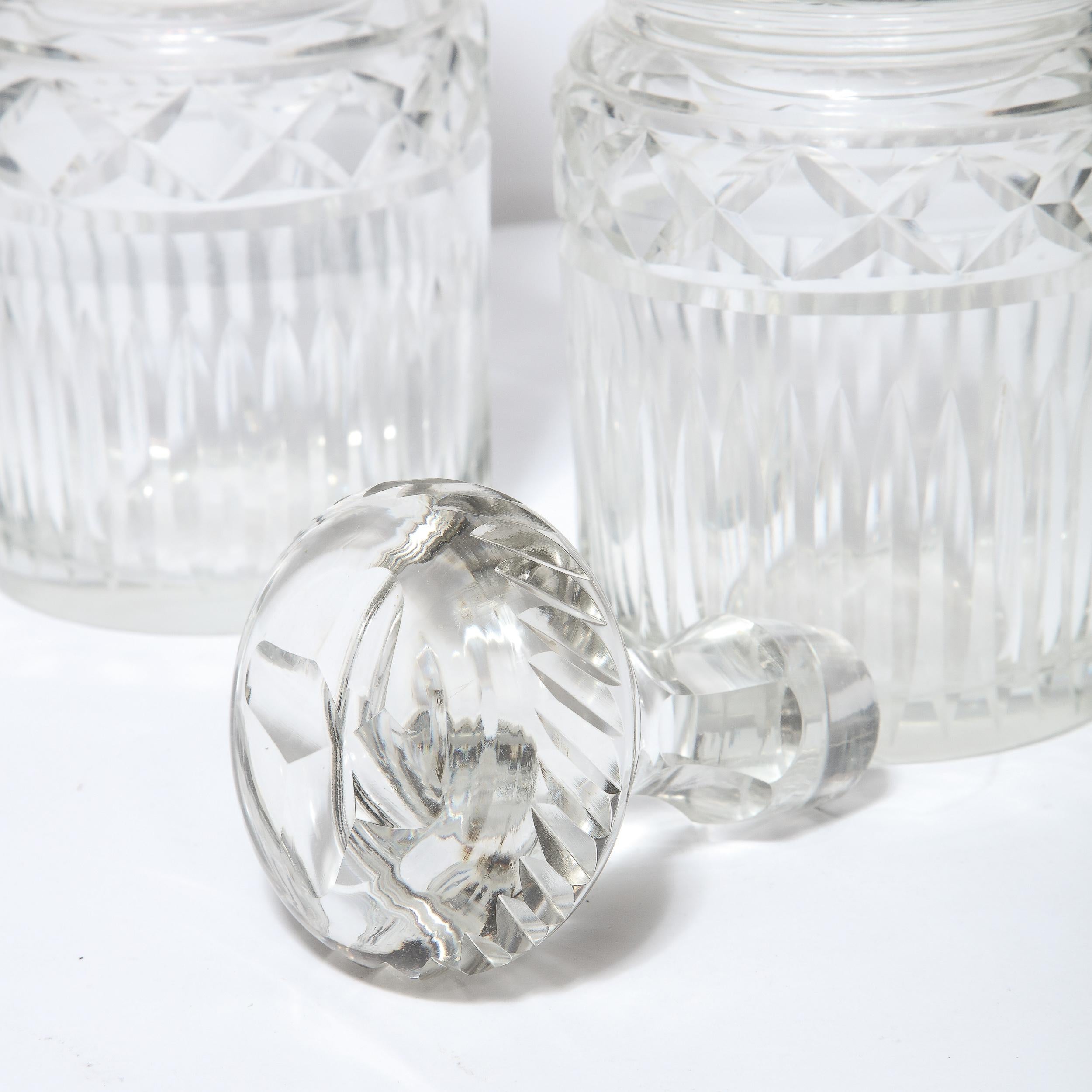 Pair of Mid-Century Modern Etched Translucent Crystal Decanters 5