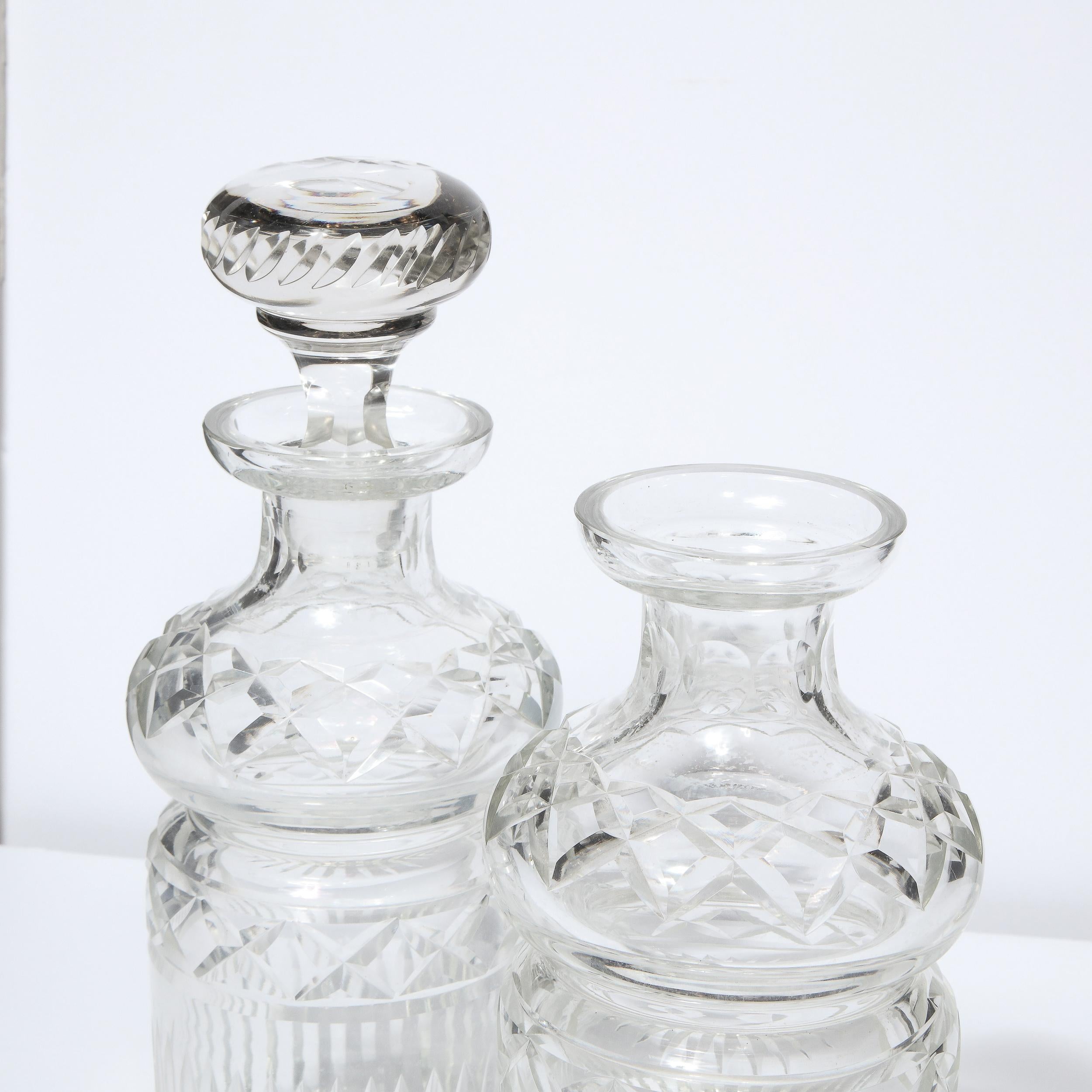 Pair of Mid-Century Modern Etched Translucent Crystal Decanters 6
