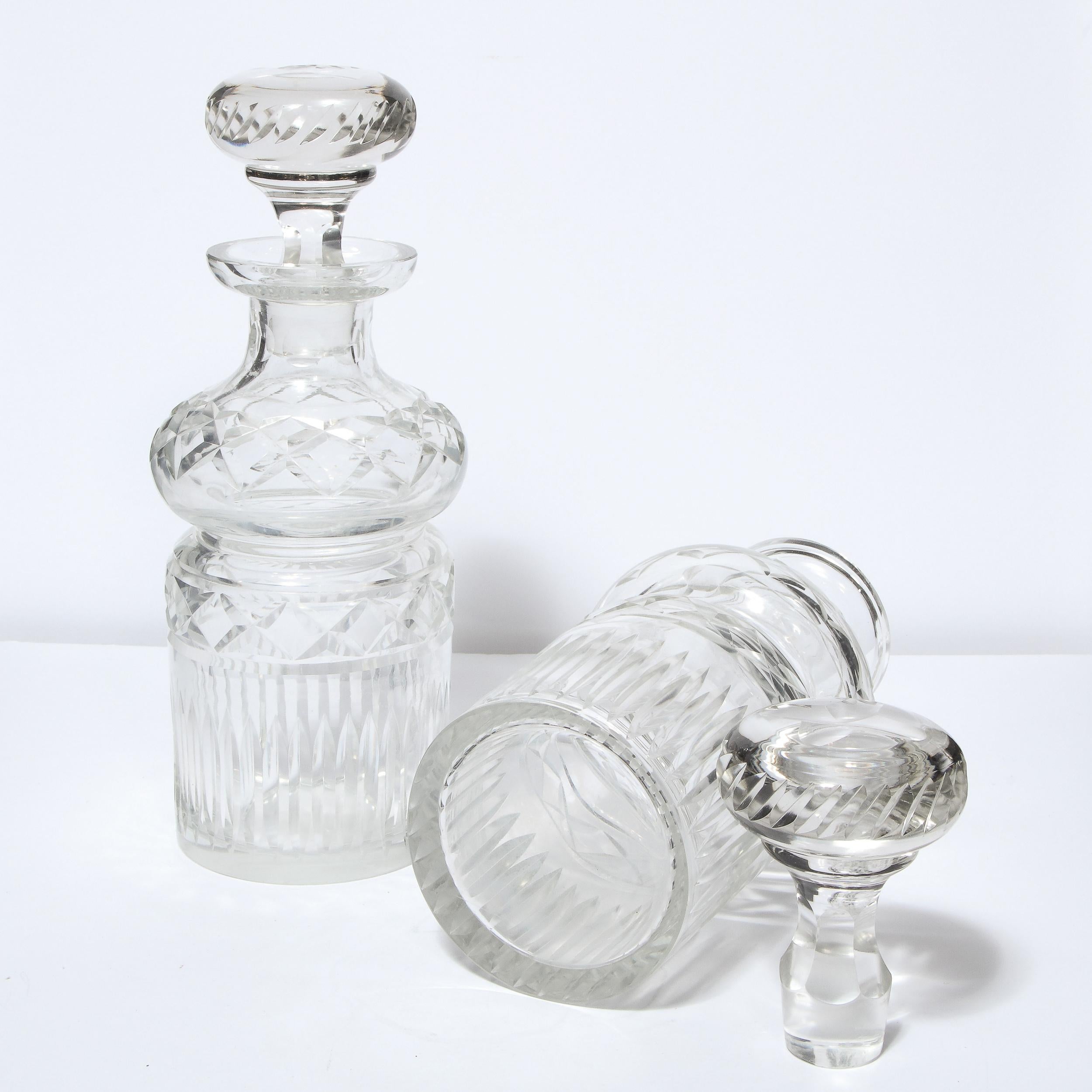 Pair of Mid-Century Modern Etched Translucent Crystal Decanters 7