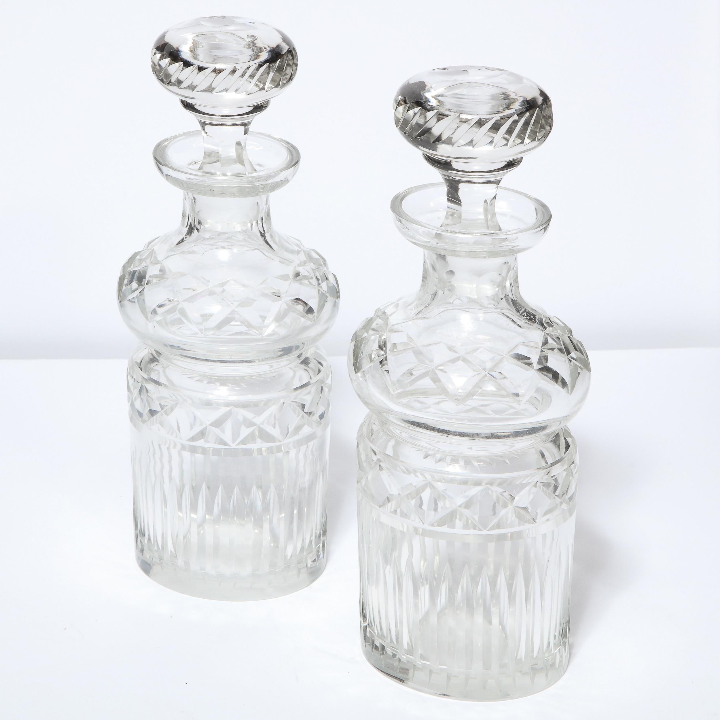 Pair of Mid-Century Modern Etched Translucent Crystal Decanters 9