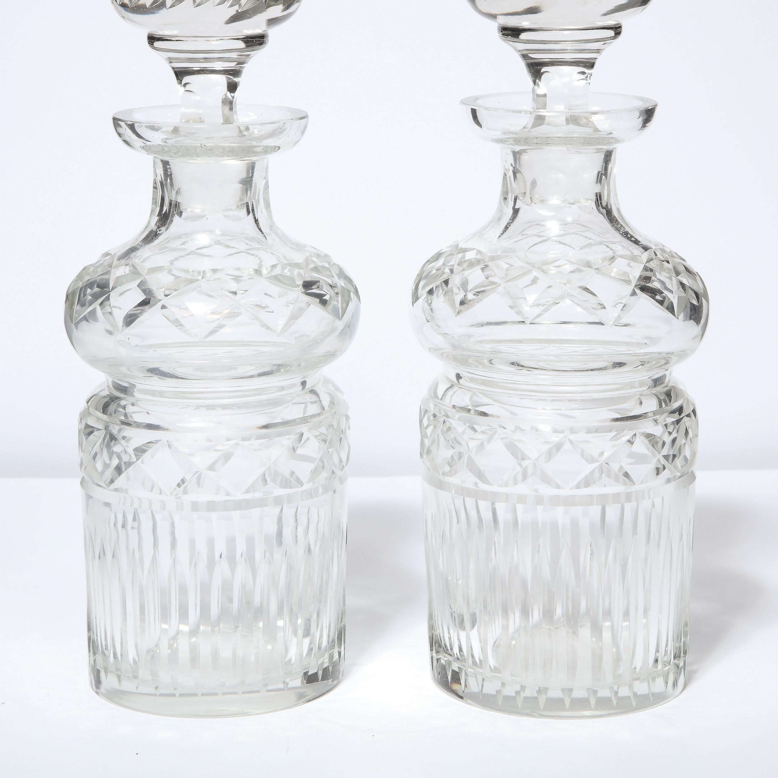American Pair of Mid-Century Modern Etched Translucent Crystal Decanters