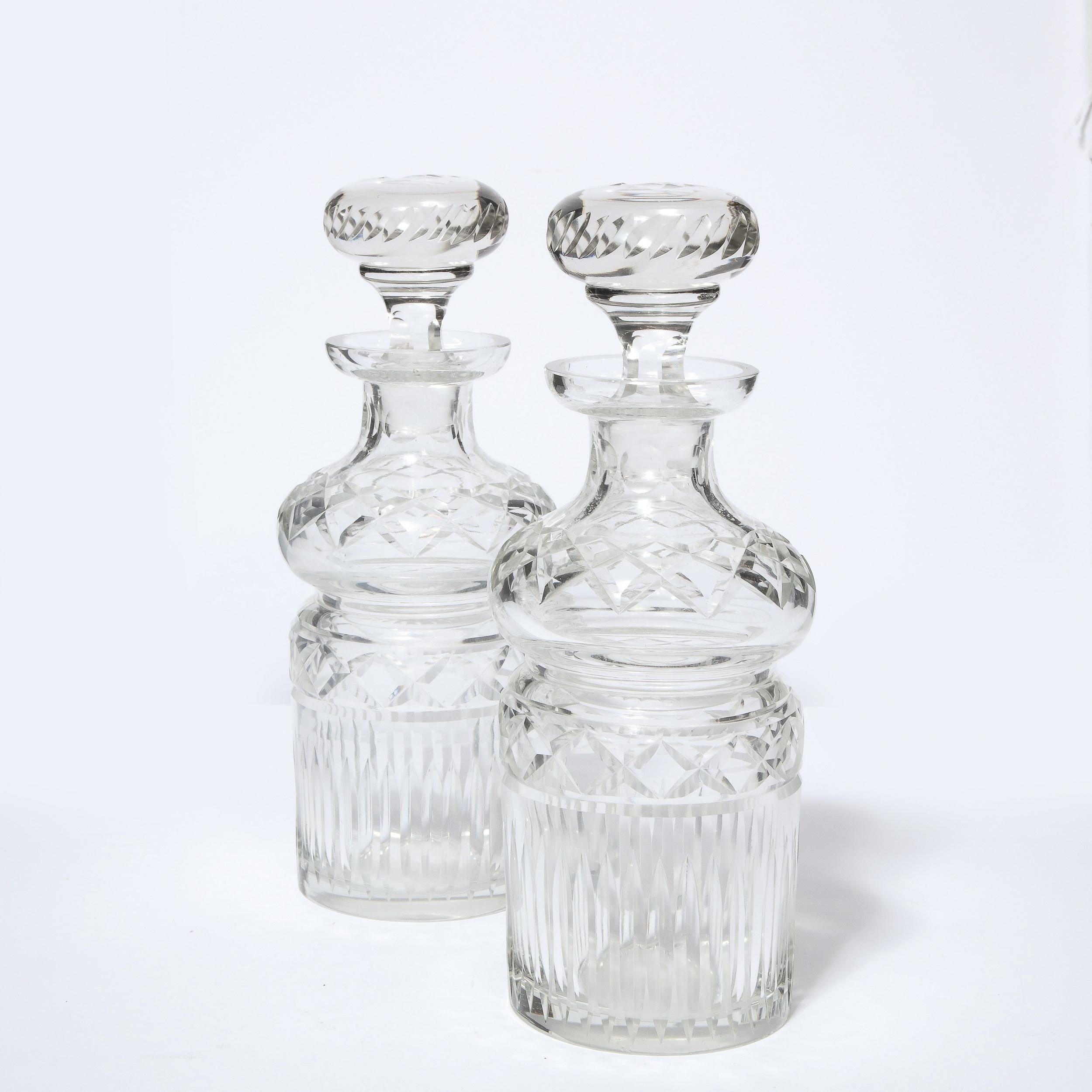 Pair of Mid-Century Modern Etched Translucent Crystal Decanters In Good Condition In New York, NY