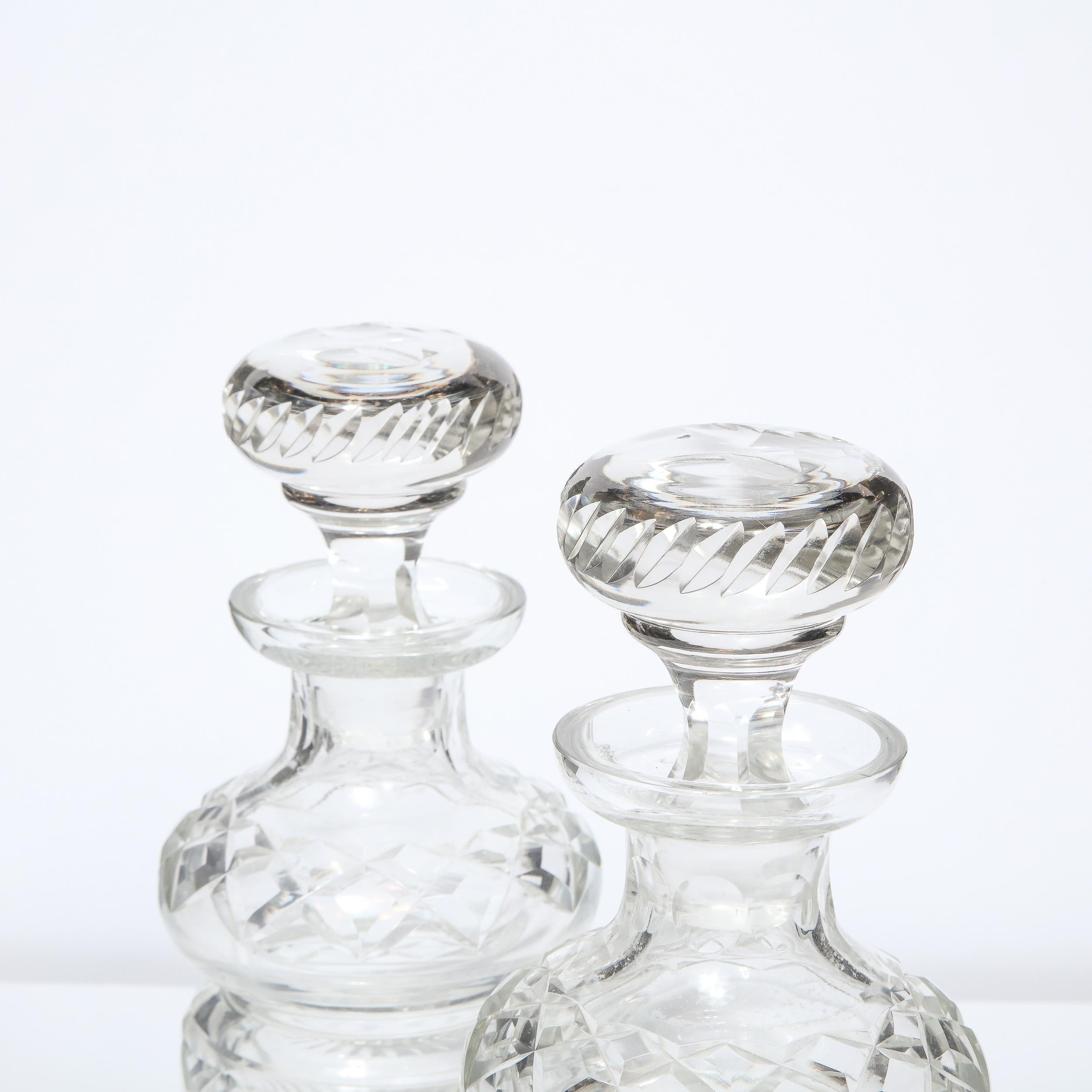 Mid-20th Century Pair of Mid-Century Modern Etched Translucent Crystal Decanters