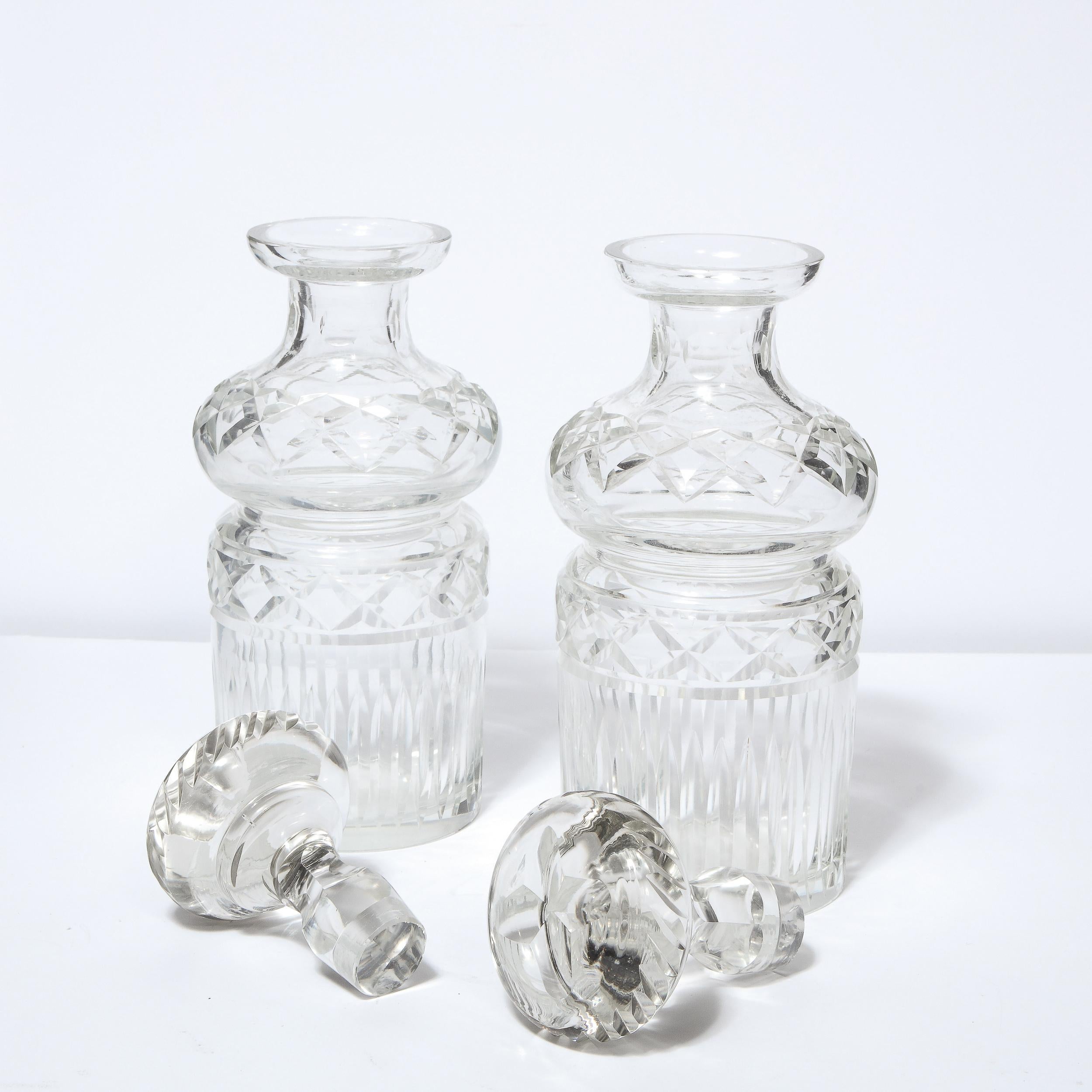 Pair of Mid-Century Modern Etched Translucent Crystal Decanters 3