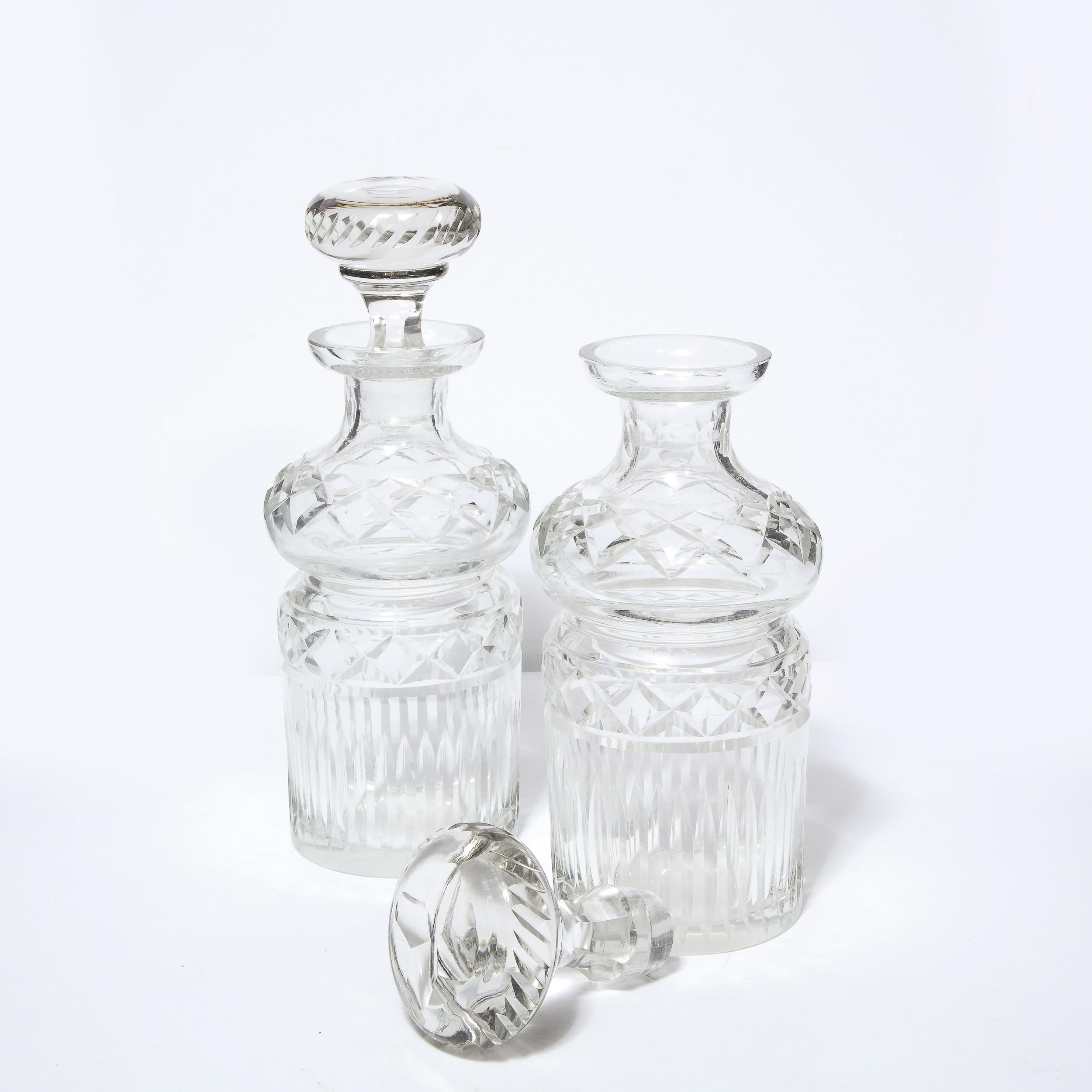 Pair of Mid-Century Modern Etched Translucent Crystal Decanters 4