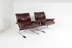Pair of Mid-Century Modern Executive Brown Leather on Chrome Armchairs by Pieff