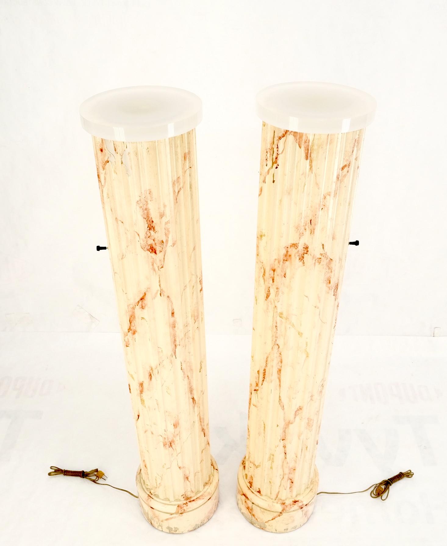 Pair of Mid-Century Modern Faux Decorated Columns Lighted Pedestals Floor Lamps  For Sale 4