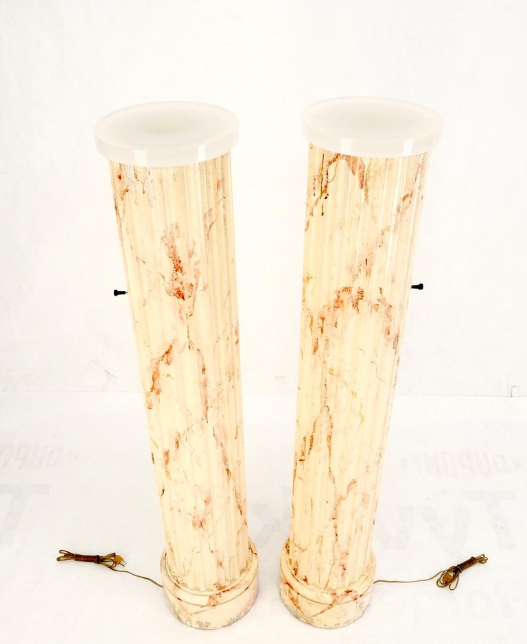 Pair of MidCentury Modern Faux Decorated Columns Lighted Pedestals
