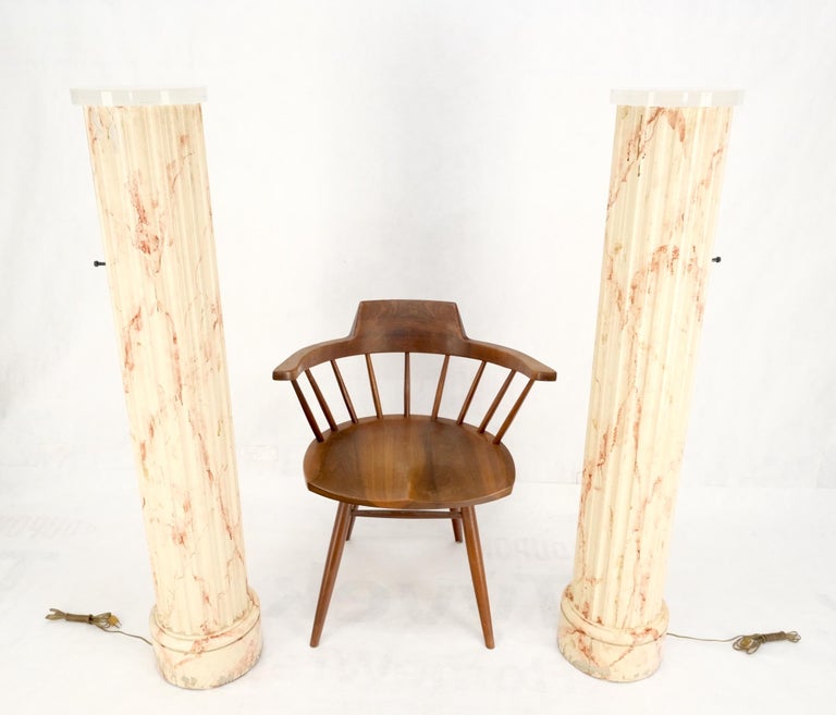 Pair of MidCentury Modern Faux Decorated Columns Lighted Pedestals