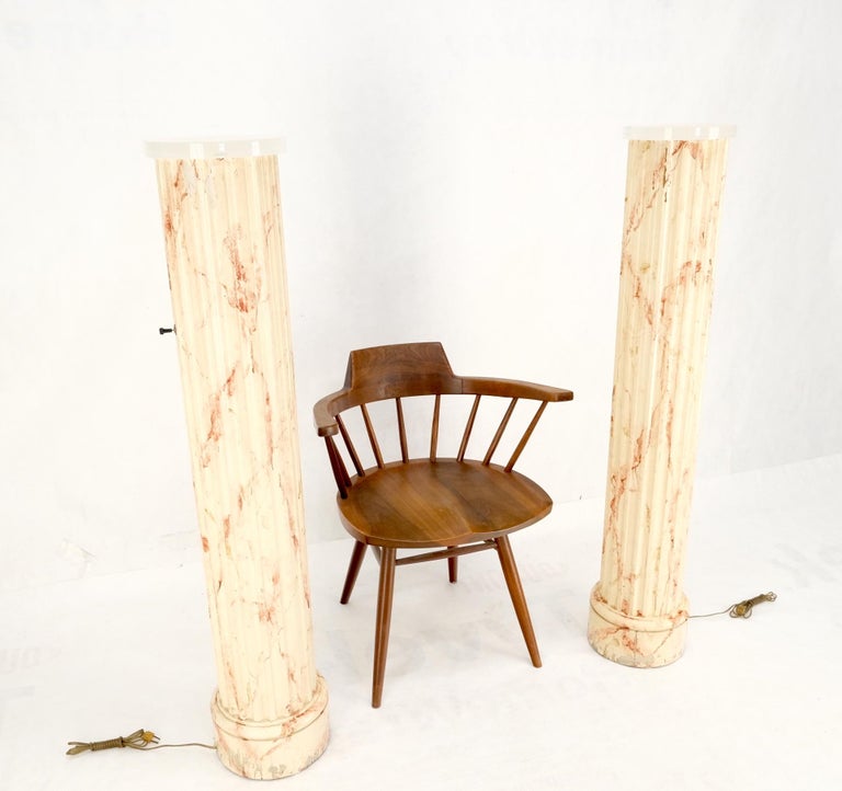 Pair of MidCentury Modern Faux Decorated Columns Lighted Pedestals