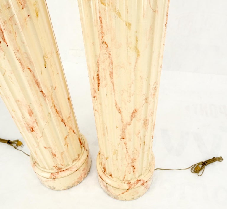 Pair of MidCentury Modern Faux Decorated Columns Lighted Pedestals