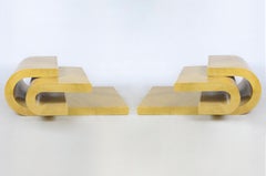 Pair of Mid-Century Modern Faux Goatskin Console Tables in Karl Springer Style