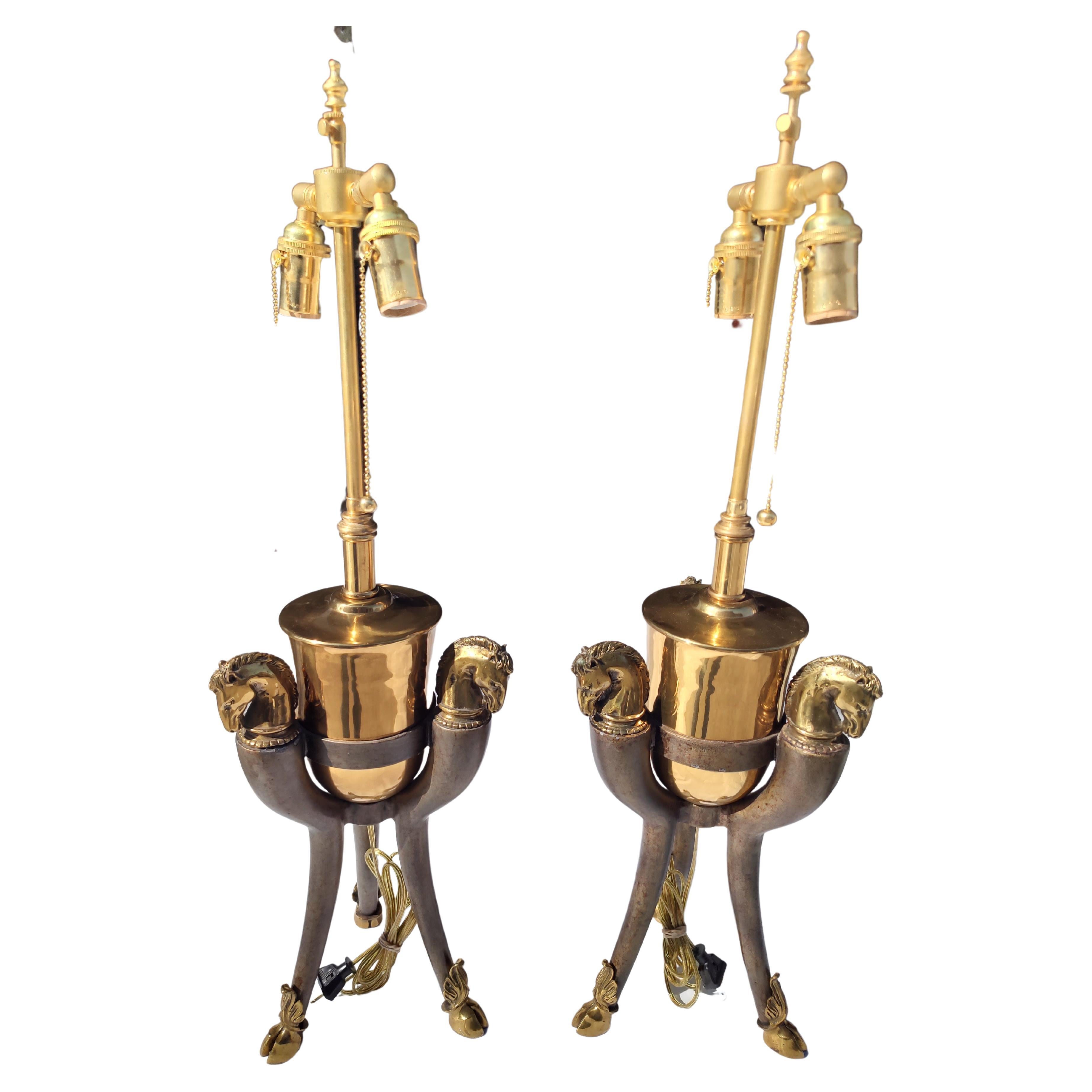 Pair of Mid-Century Modern Figural Table Lamps Horse Heads by Maitland Smith