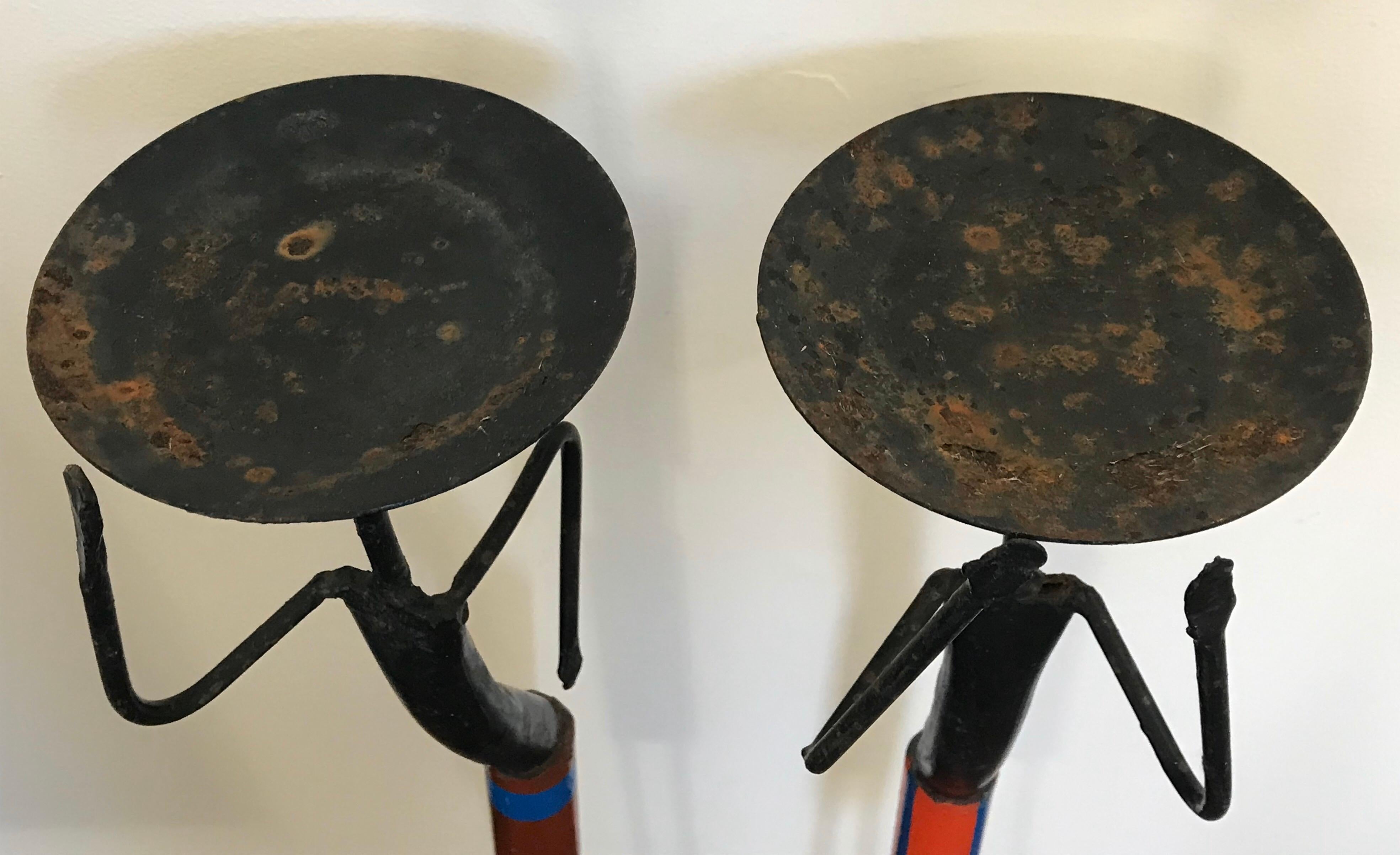 Pair of Mid-Century Modern Figurative Wrought Iron Candleholders, 1960s 1
