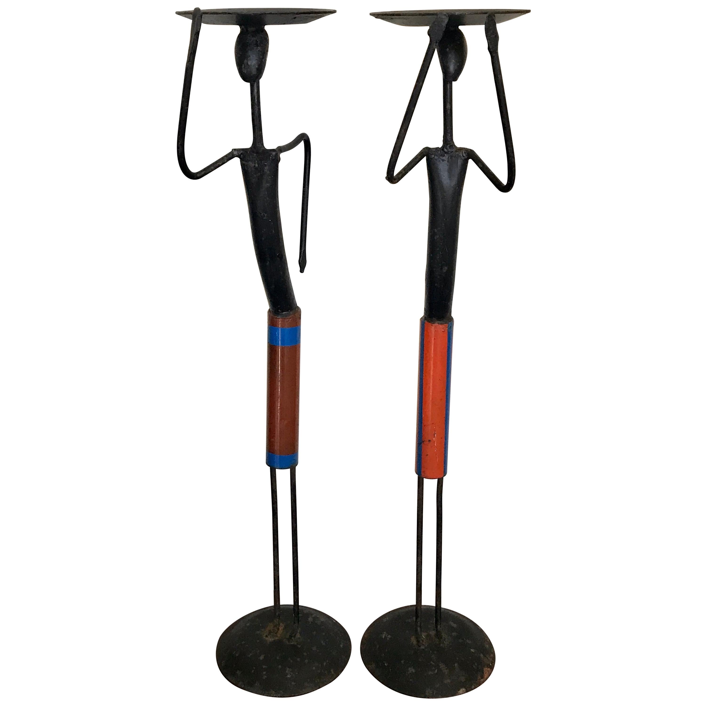 Pair of Mid-Century Modern Figurative Wrought Iron Candleholders, 1960s