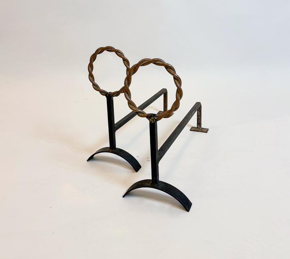 Wrought Iron Pair of Mid-Century Modern Firedogs, Italy, 1950s For Sale
