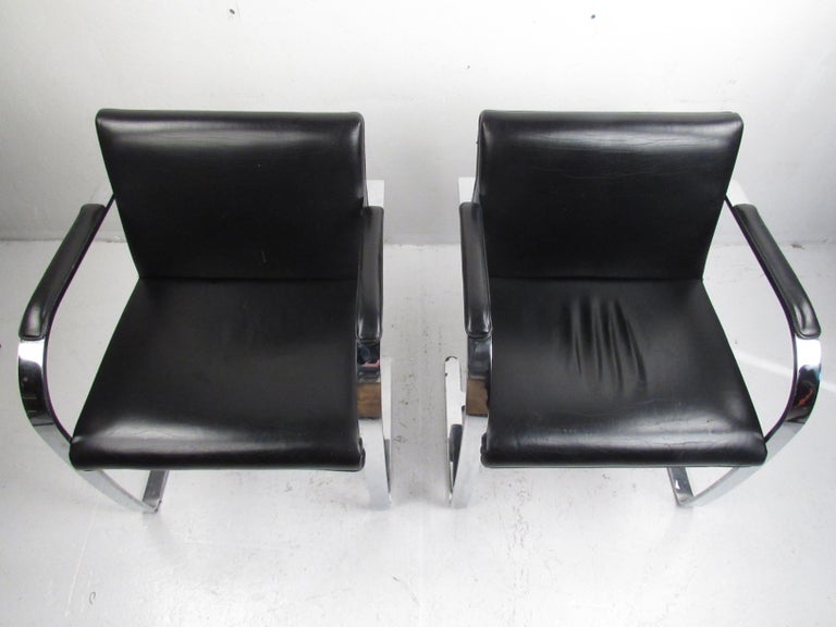 American Pair of Mid-Century Modern Flat Bar Brno Chairs by Mies van der Rohe For Sale