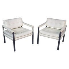 Pair of Mid-Century Modern Milo Baughman Style Steel Flat Bar Club Chairs