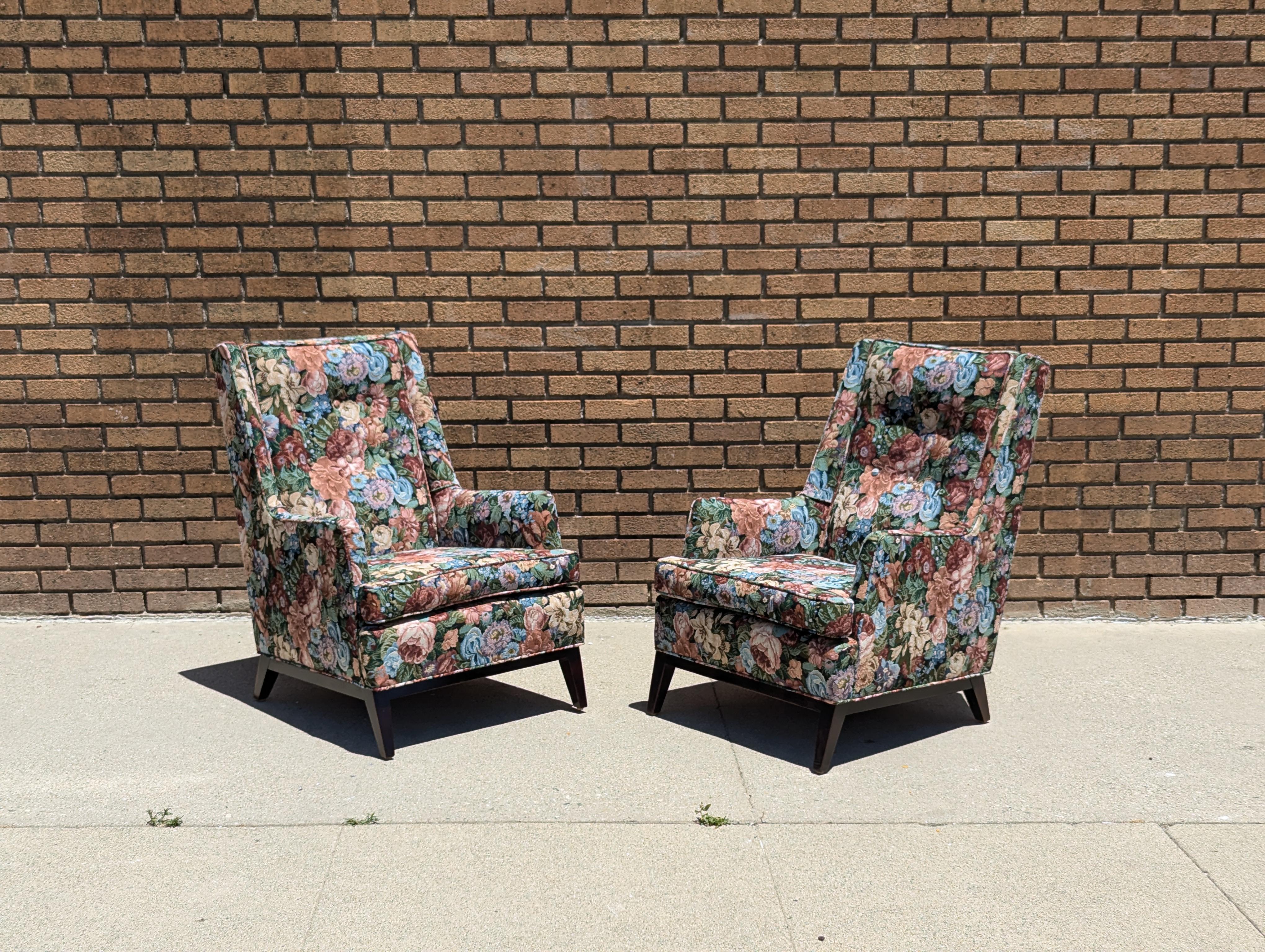 Pair of Mid Century Modern Floral Arm Lounge Chairs, c1960s 7