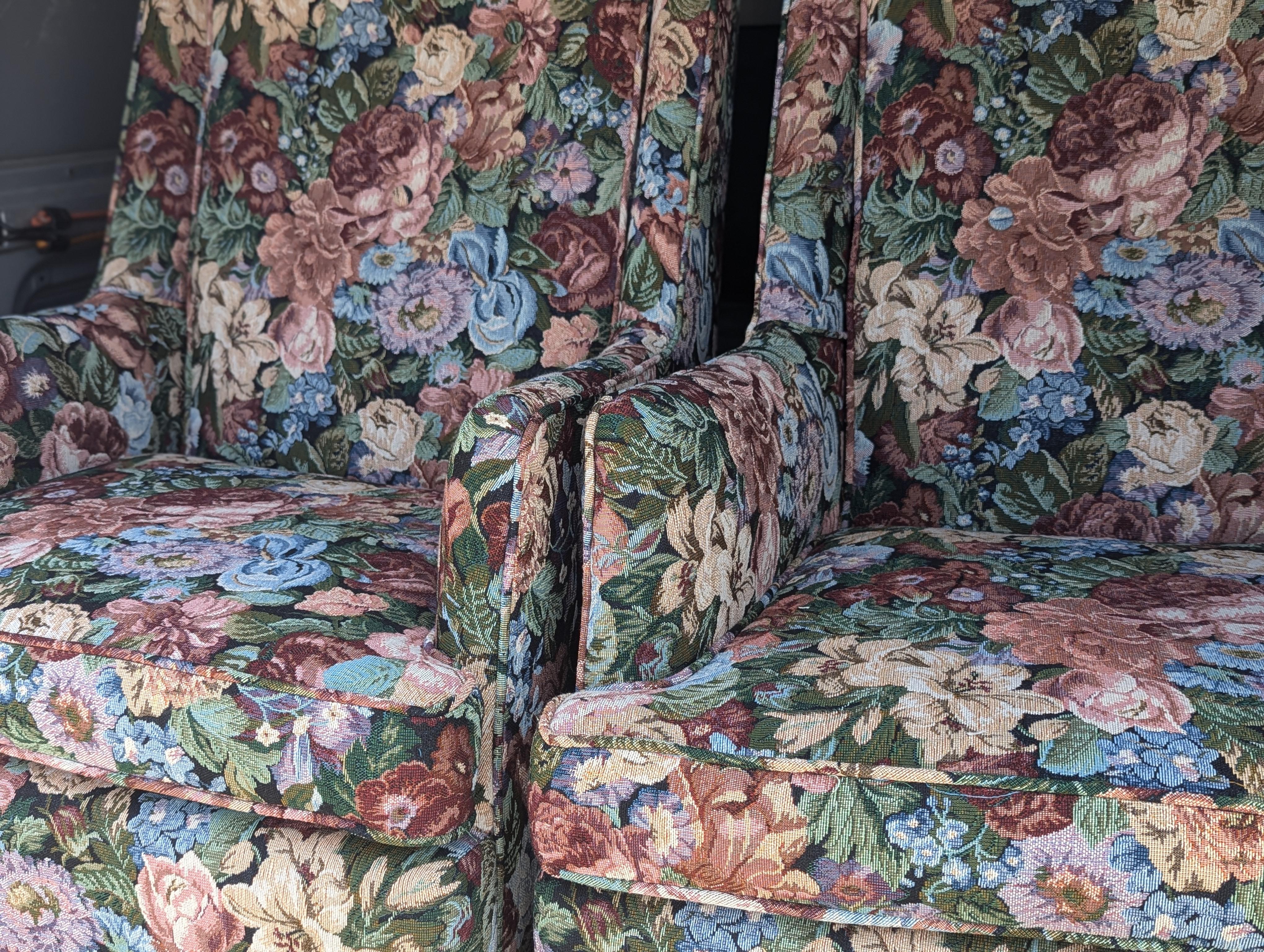 Pair of Mid Century Modern Floral Arm Lounge Chairs, c1960s 9