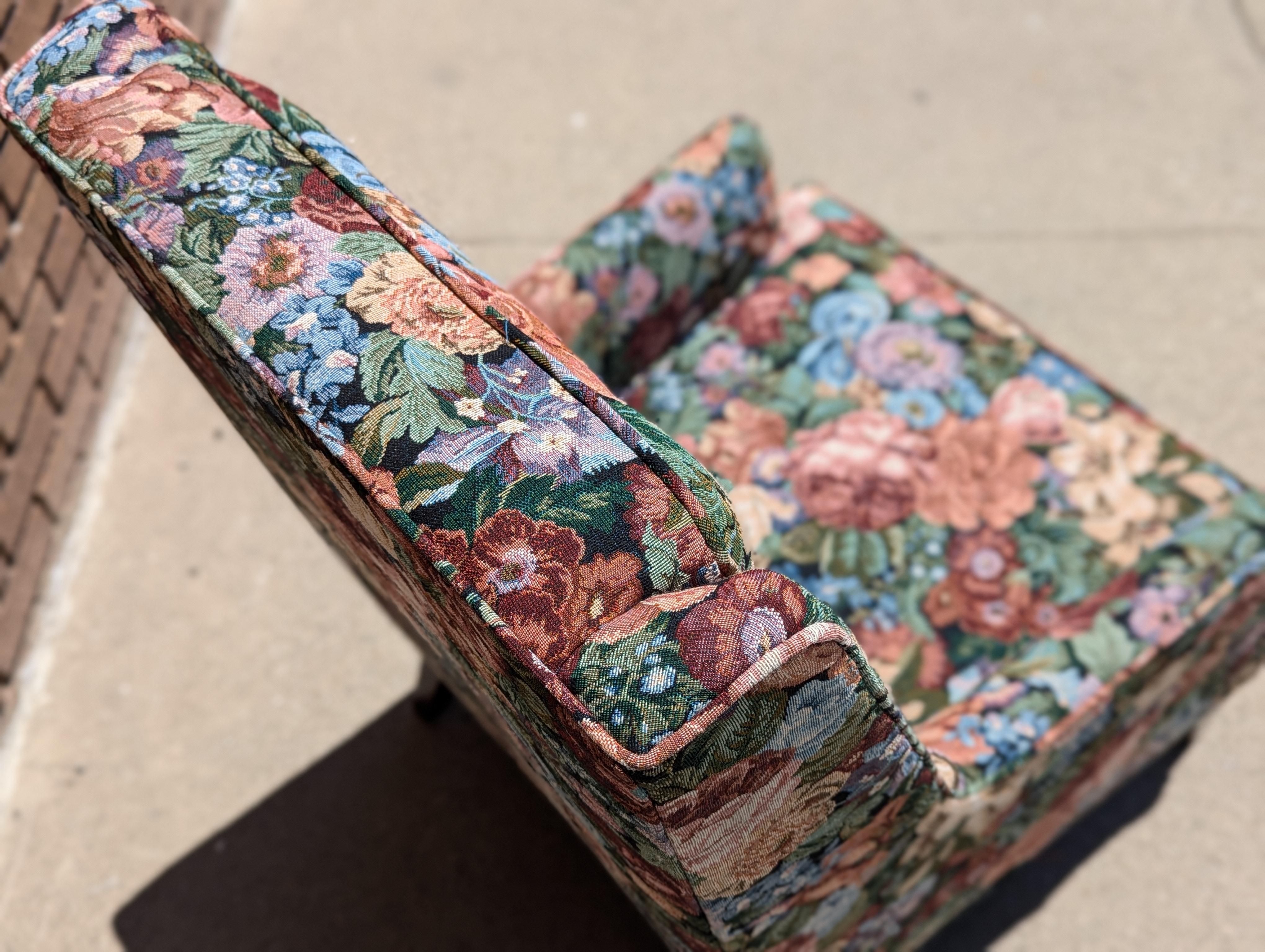 American Pair of Mid Century Modern Floral Arm Lounge Chairs, c1960s