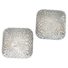 Pair of Mid Century Modern Flush Mounts in glass, Germany 1970s
