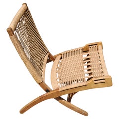 Pair of Mid Century Modern Folding Chairs in beech and paper cord by Ebert Wels