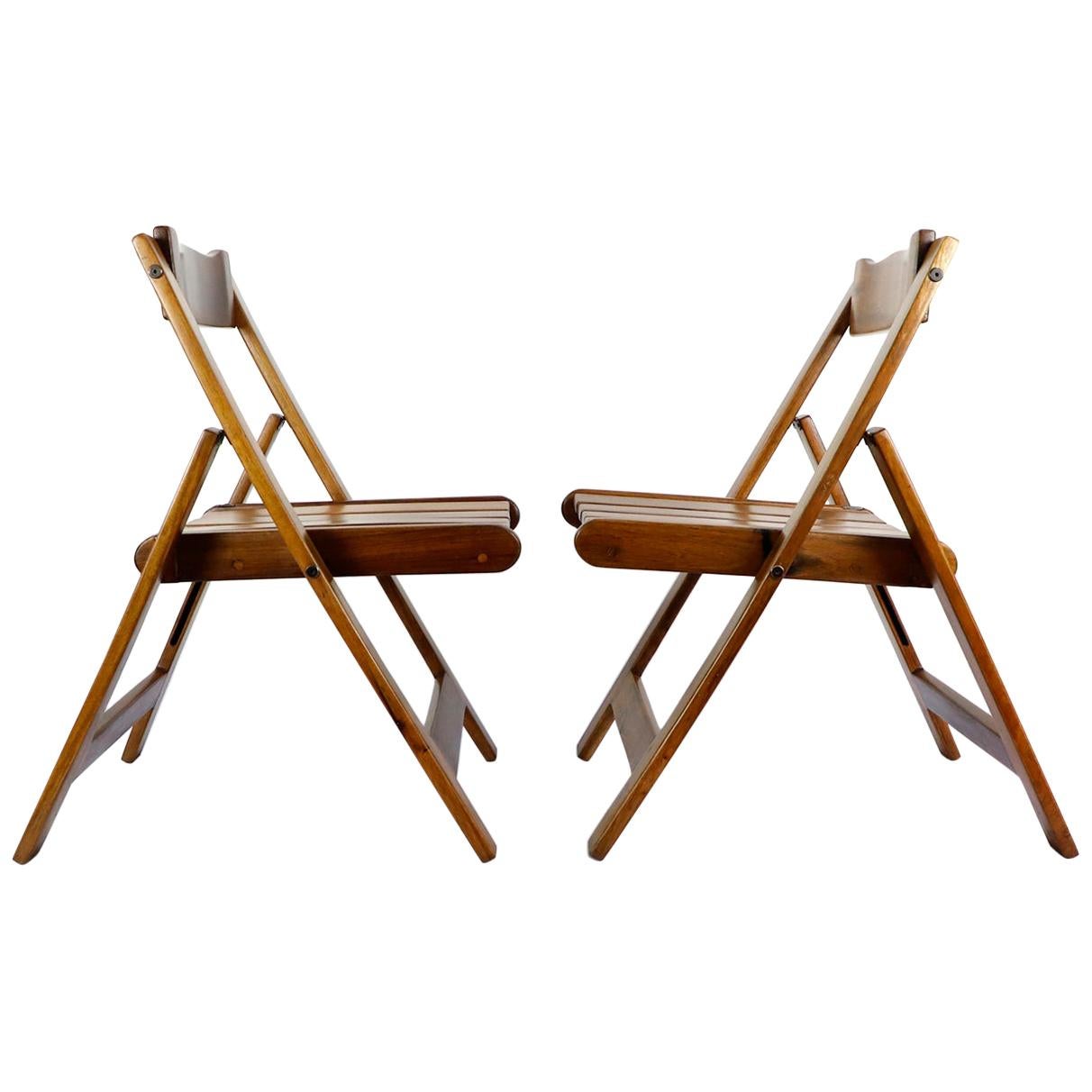 Pair of Mid-Century Modern Folding Chairs in Exotic Tropical Wood For Sale