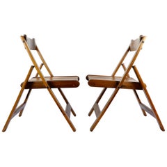 Pair of Mid-Century Modern Folding Chairs in Exotic Tropical Wood