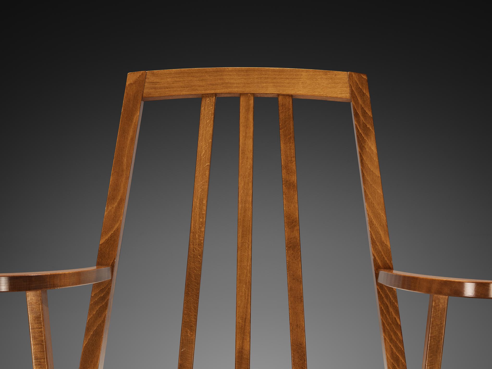 Coppia di poltrone francesi moderne di metà secolo in legno caldo e giunco in vendita 2